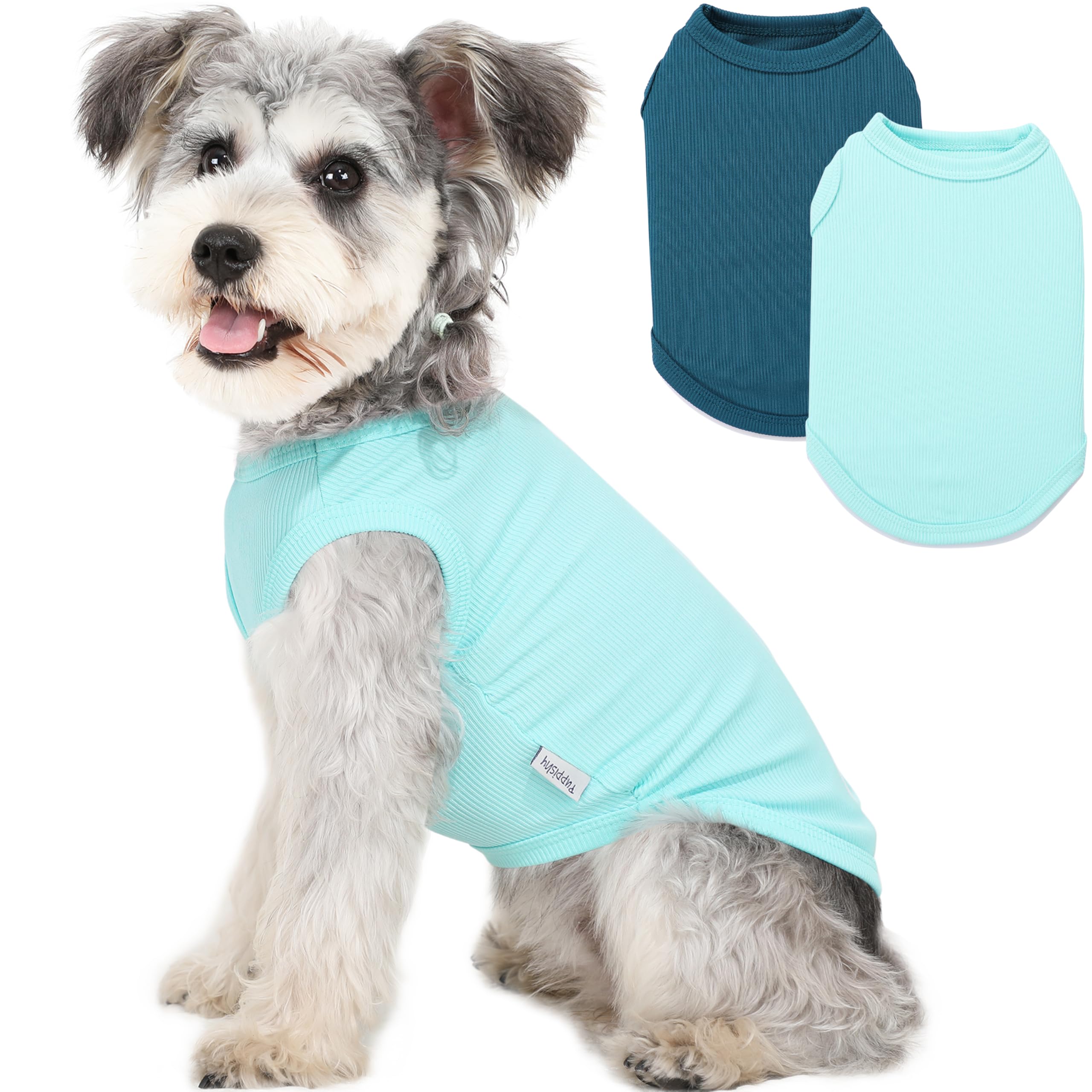 2 Pack Dog Clothes for Small Dogs Summer Dog Shirt Vest Girl Boy Lightweight Puppy T-Shirts Blank Soft and Cool Pet Clothing Sleeveless Medium Large Dog Outfit (Light Blue+Dark Cyan, Small)