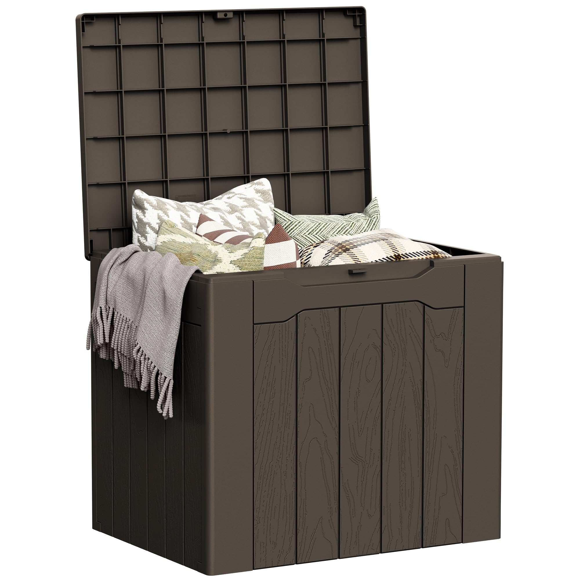 Greesum 33 Gallon Resin Deck Box All Weather Outdoor Storage Boxes, Dark Brown