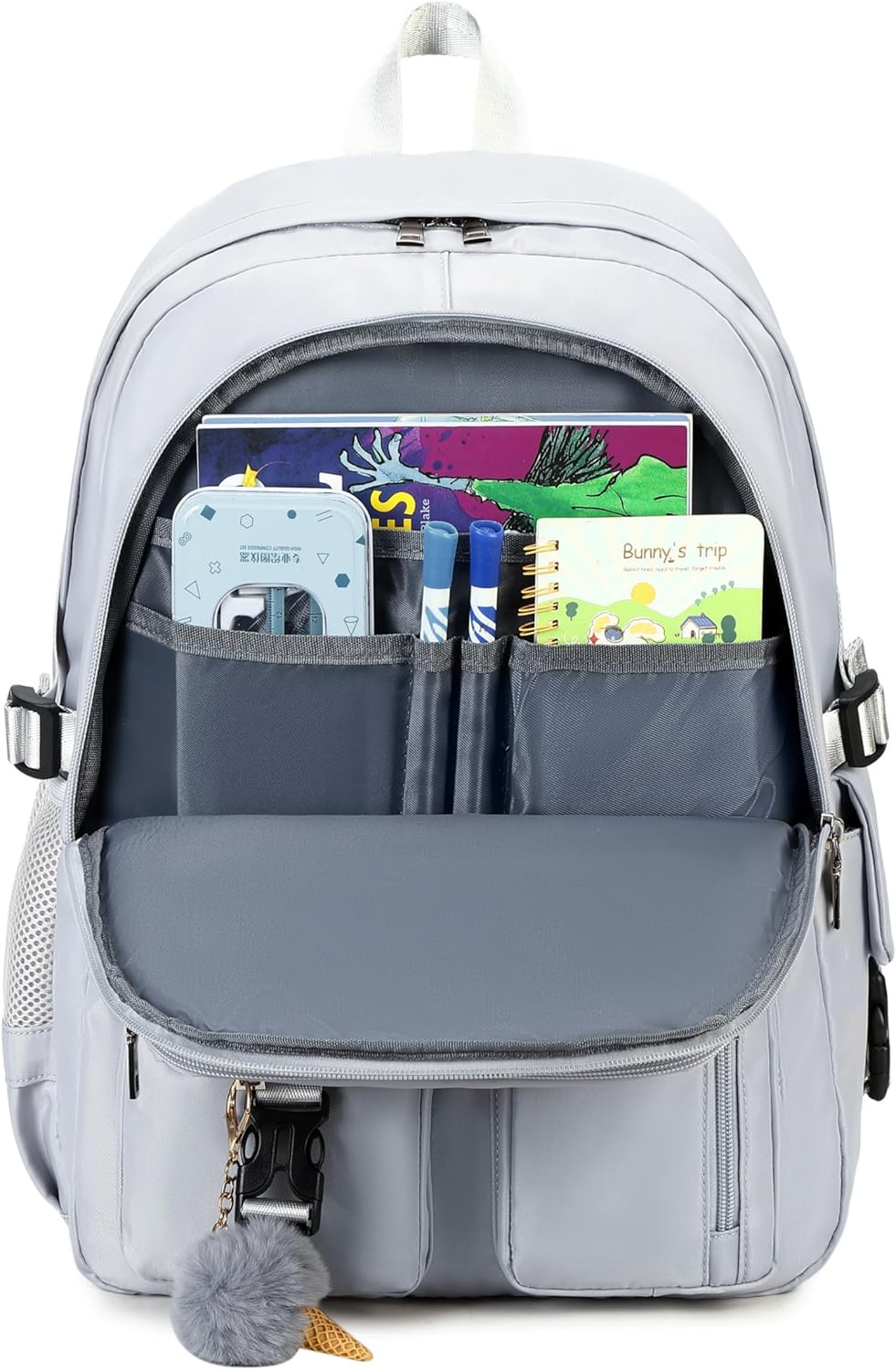 Girls Backpack Stylish Schoolbag Set for College or High Student Laptop Backpack for Women Grey - Image 10