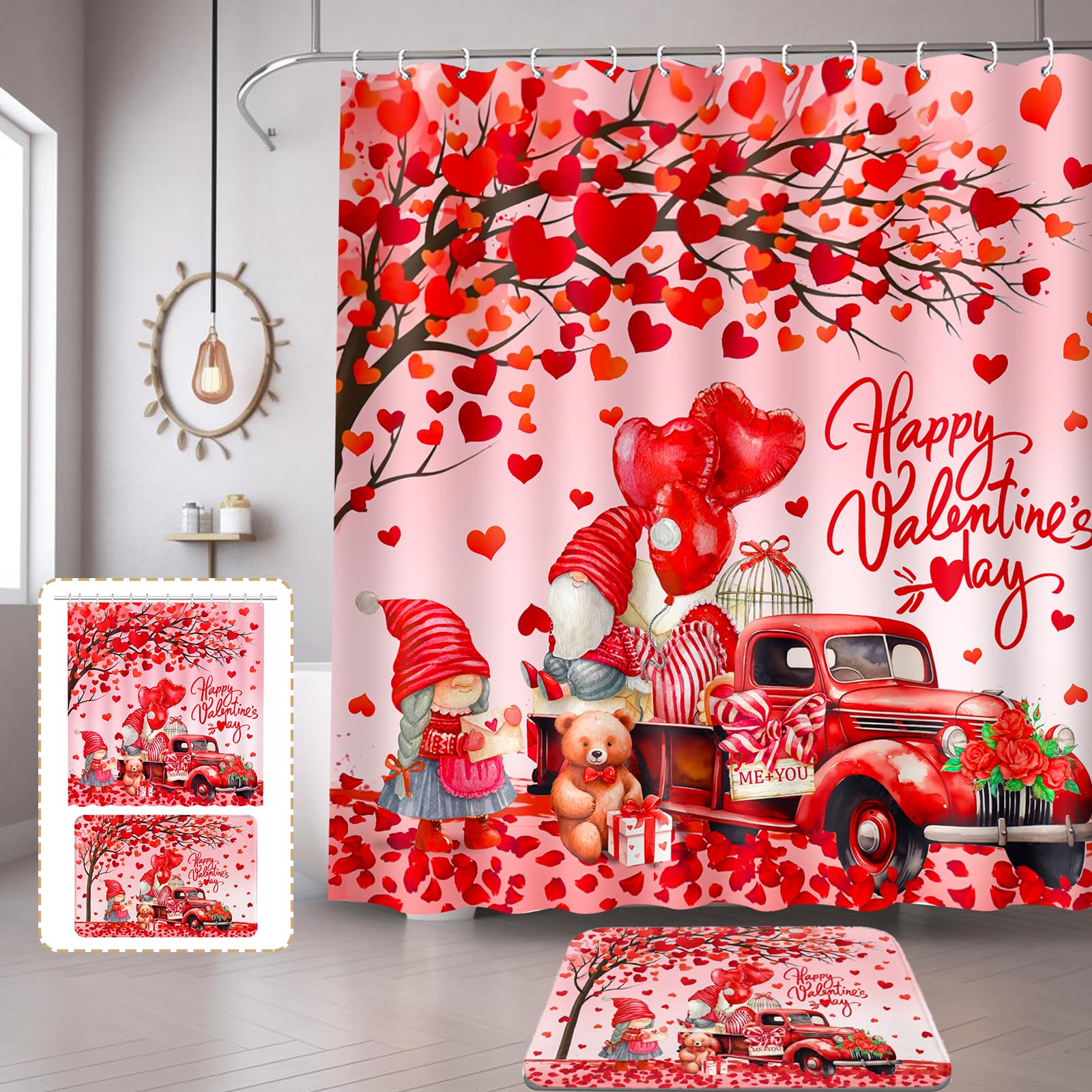 Valentines Shower Curtain for Bathroom, Valentines Bathroom