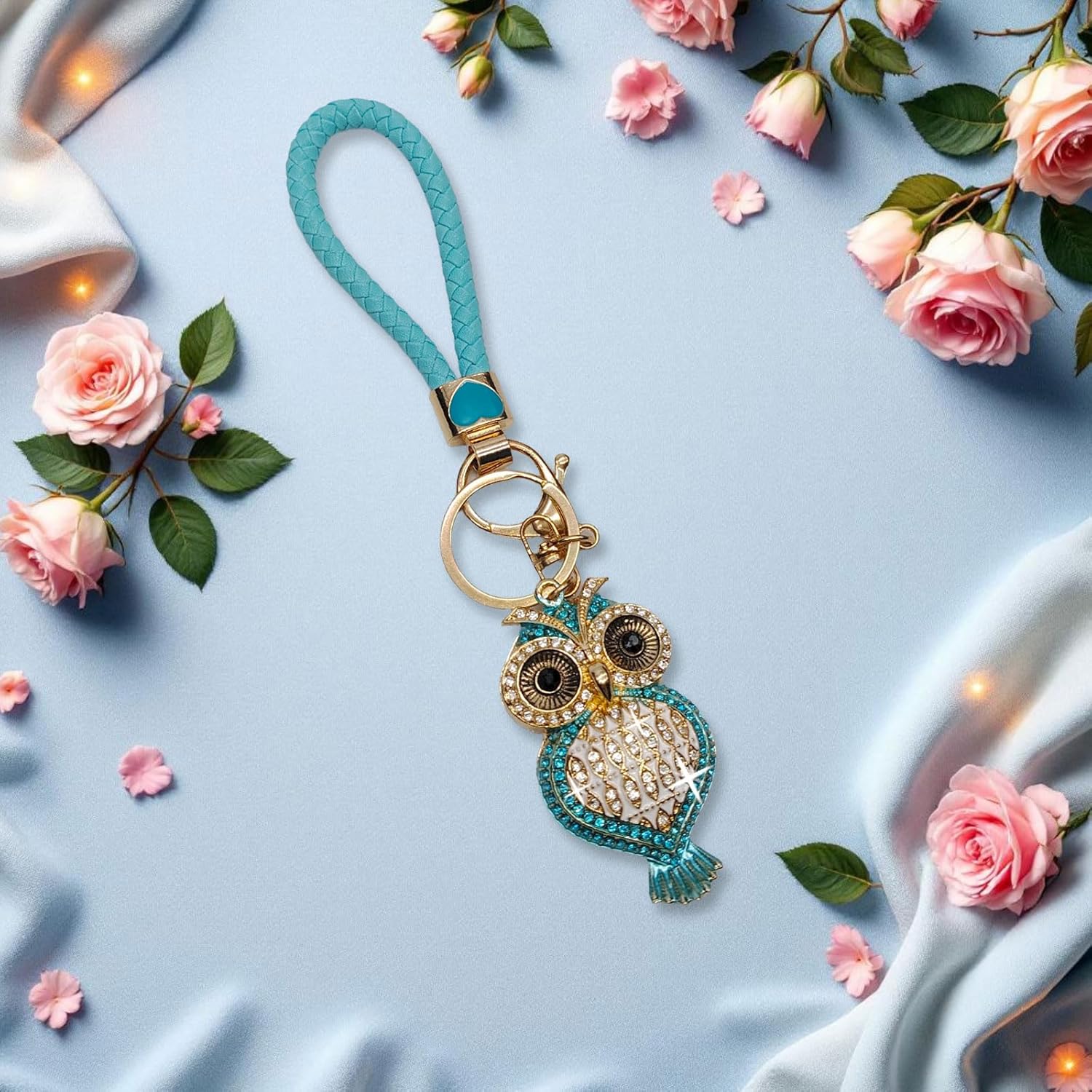 Sparkling Owl Crystal Keychain for Women – Cute Bling Rhinestone Pendant with Heart Wristlet, Car & Bag Charm, Birthday Gift - Image 3