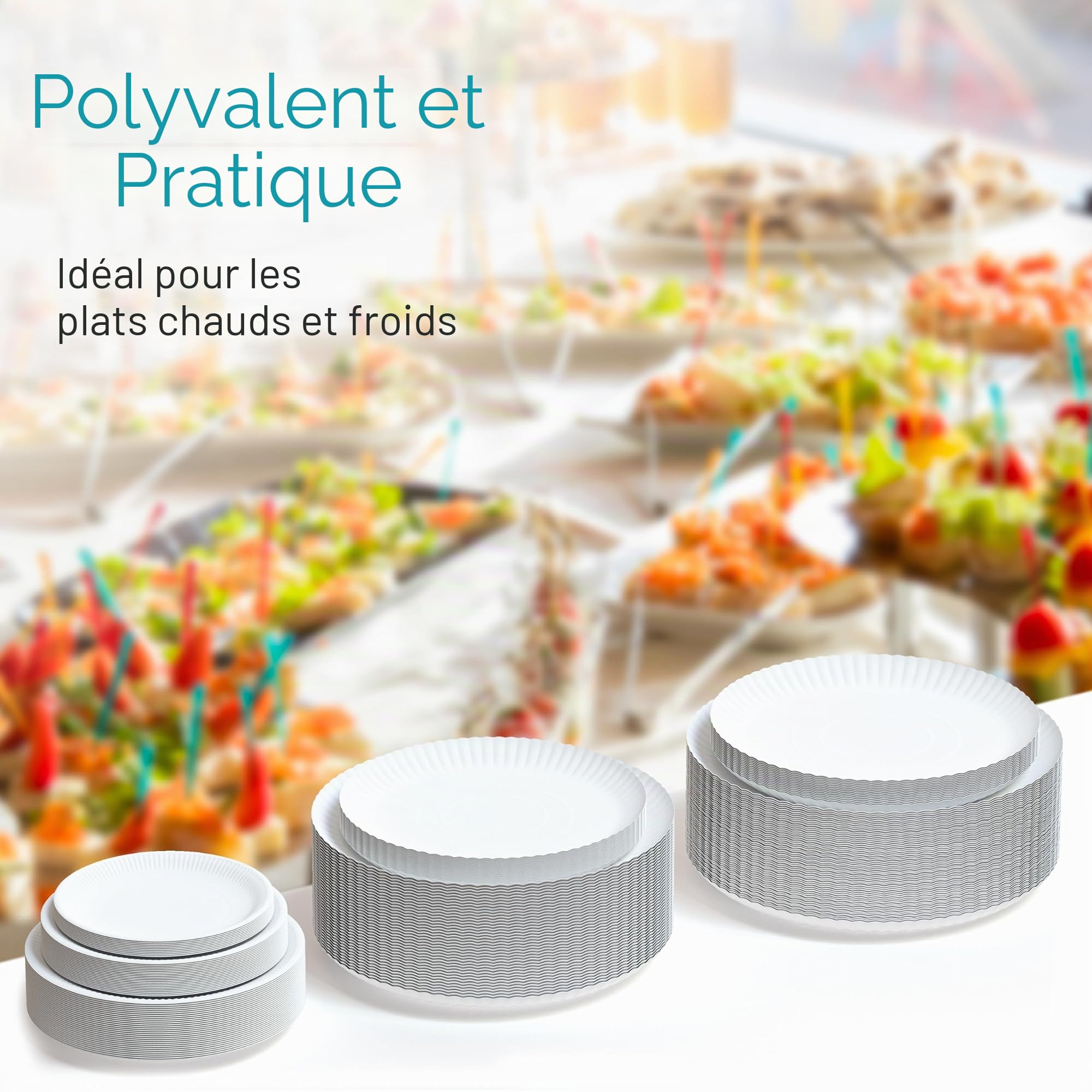 Commerline Lot de 500 assiettes en papier, Rondes de Ø 23 cm, Vaisselle jetable, KU 23 assiettes jetables en papier jetables, Assiettes de fête, Assiettes à gâteau jetables (500, KU23 (Ø 23 cm)