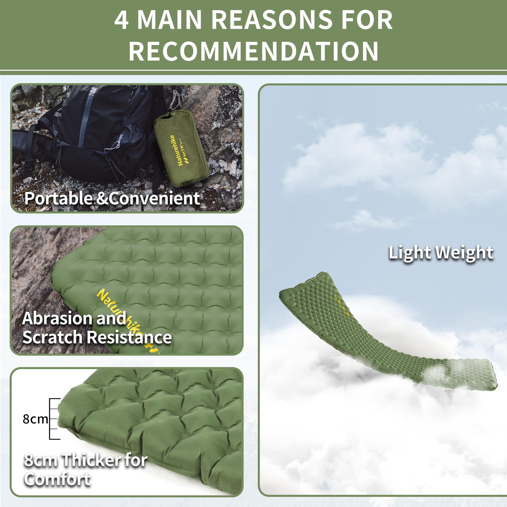 Naturehike 4.6 R-Aislante del FríO, Colchoneta De Dormir EconóMica para Acampar, 4 Estaciones, Ultraligera, Autoinflable, Duradera, Bolsa Inflable