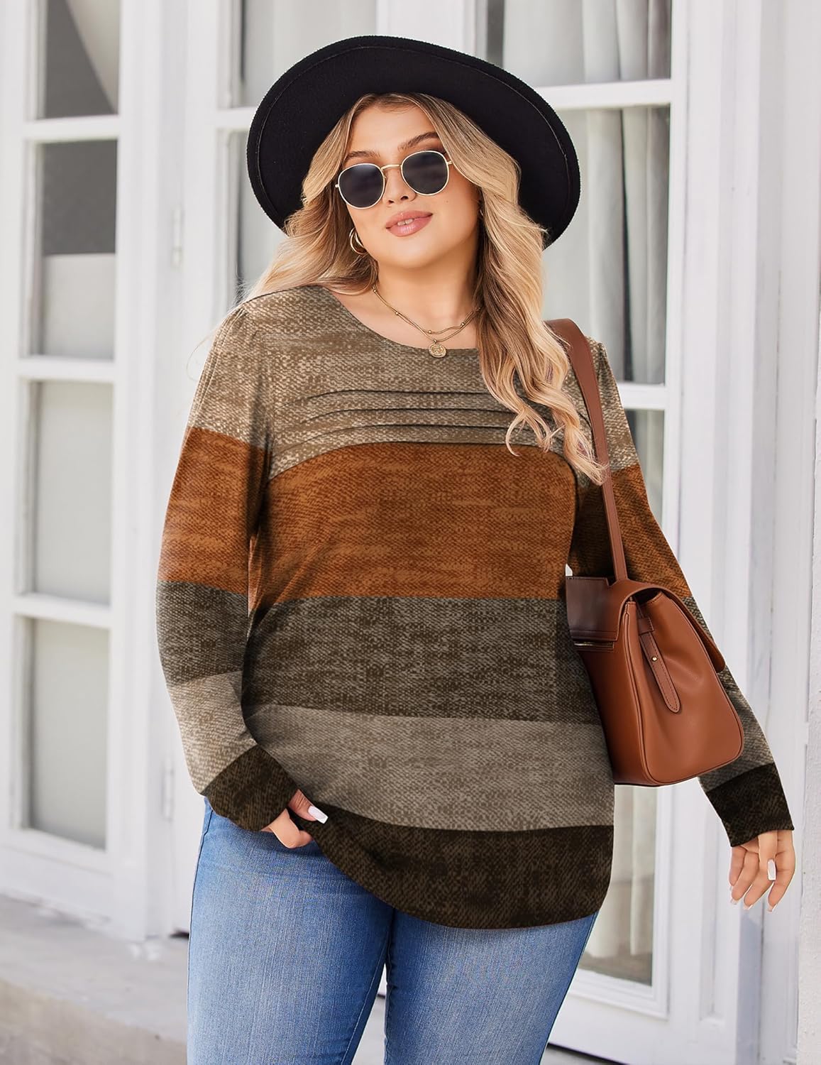 IN'VOLAND Plus Size Long Sleeve Tops for Women Fall Crewneck Shirts Pleated Casual Dressy Blouses 2025 - Image 4