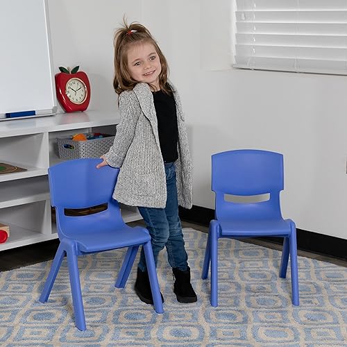 Miniatura 9 de Flash Furniture - Silla escolar apilable de plástico azul con altura de asiento de 10 12 pulgadas