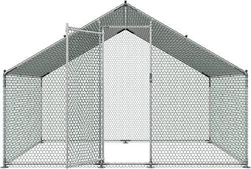 Miniatura 9 de VEVOR Gallinero grande de metal con corral, corral para pollos para patio con cubierta impermeable, 6.5 x 9.8 x 6.5 pies, gallinero grande con techo