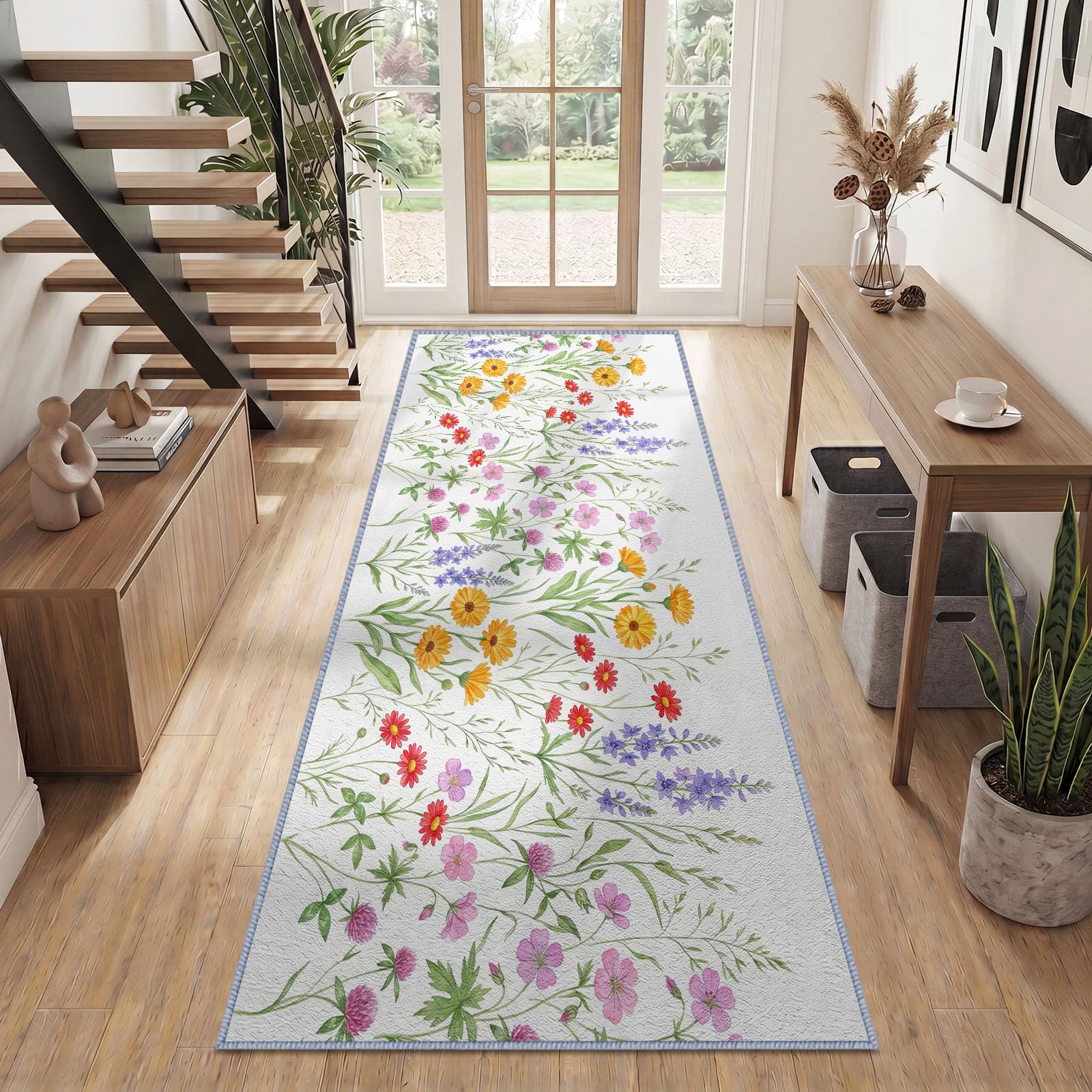 Fleurs Sauvages Prairie Tapis Couloir Lavable en Machine 60x240cm