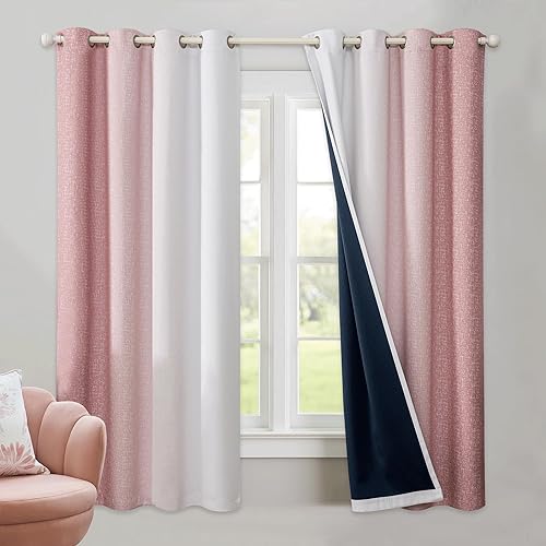 Miniatura 20 de Cortinas Ombre 100% Opacas de 90 Pulgadas de Largo, 2 Paneles para Dormitorio, Sala de Estar, Patrón Degradado Azul y Blanco, Oscurecimiento de Ojal