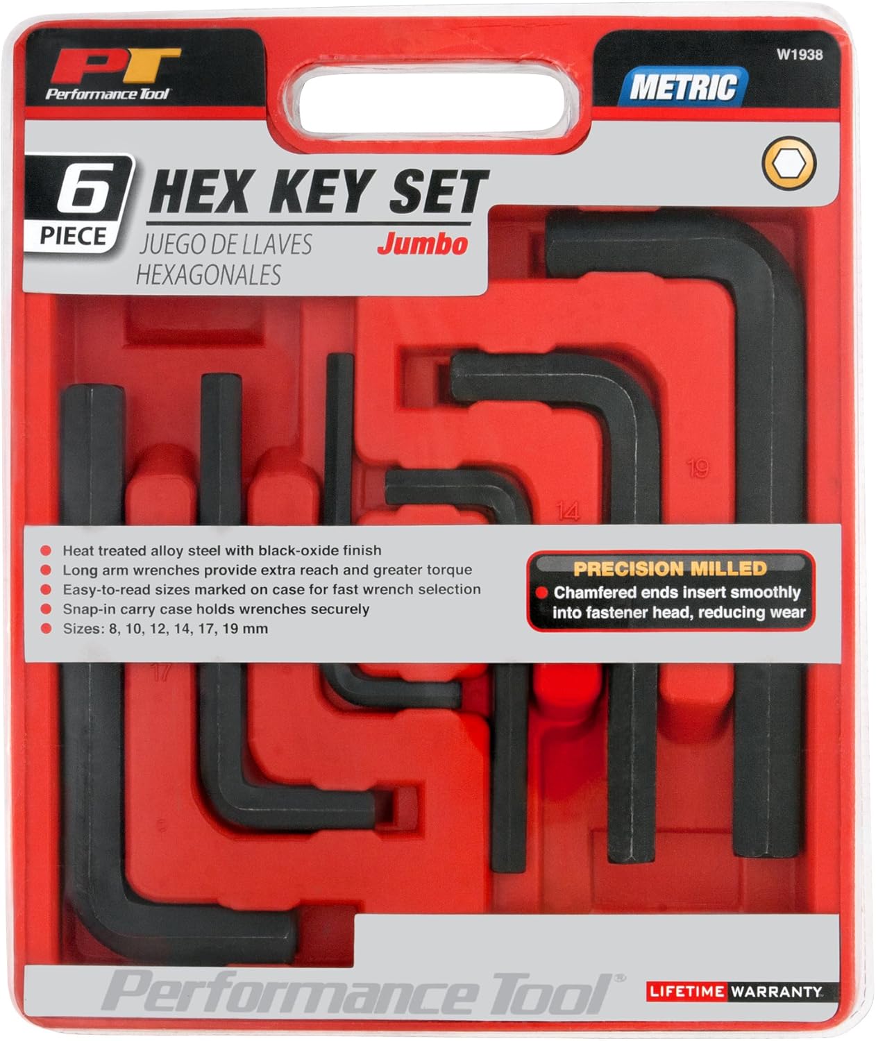 Performance Tool W1938 6 Piece Jumbo Hex Key Metric Set