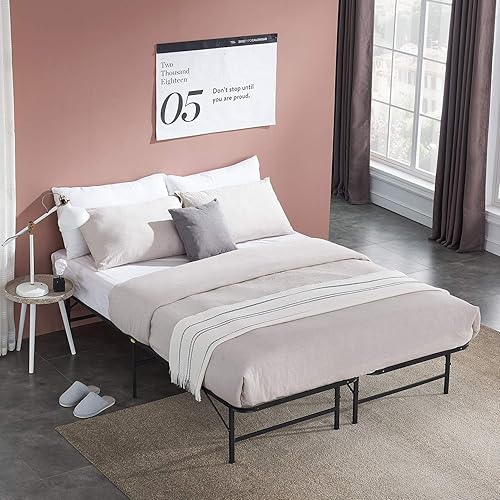 VECELO Metal Foldable Platform Bed Frame, No Box Spring Needed/Quiet Noise Free/Easy Assembly,Queen