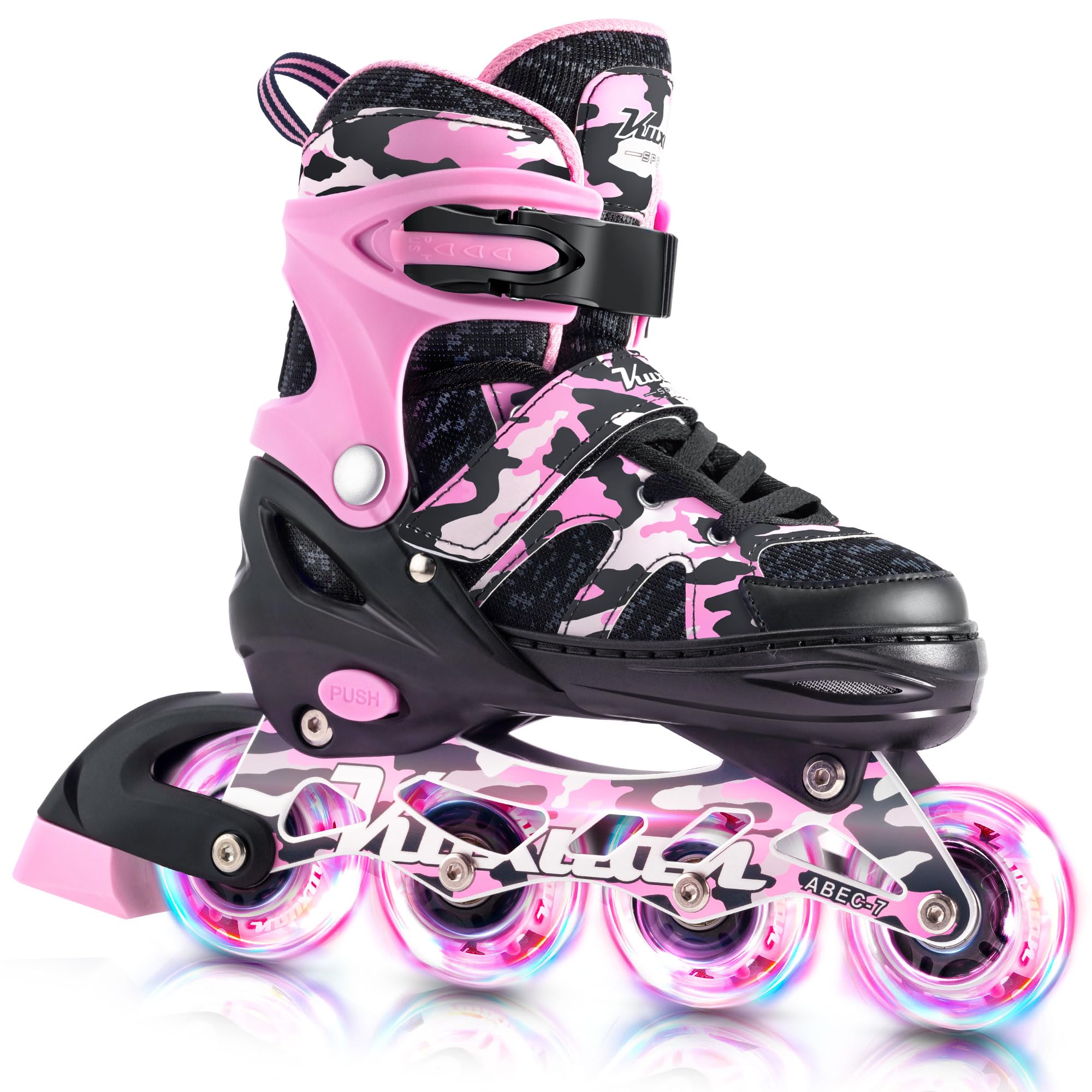Kuxuan Boys Adjustable Inline Skates with Light up Wheels, Fun Illuminating Skates for Kids Girls Youth
