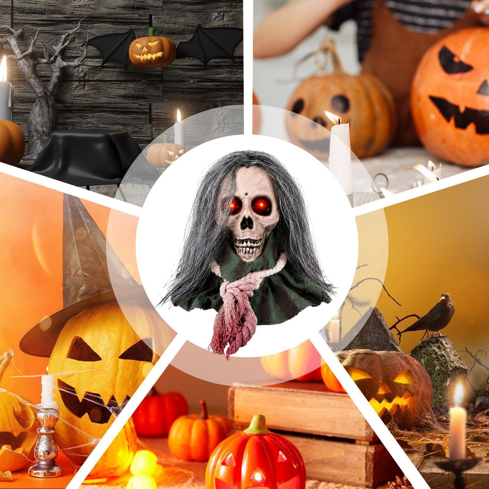 Halloween Dekoracje Czaszka Z Świecącymi Oczami Ruchoma Aktywowana