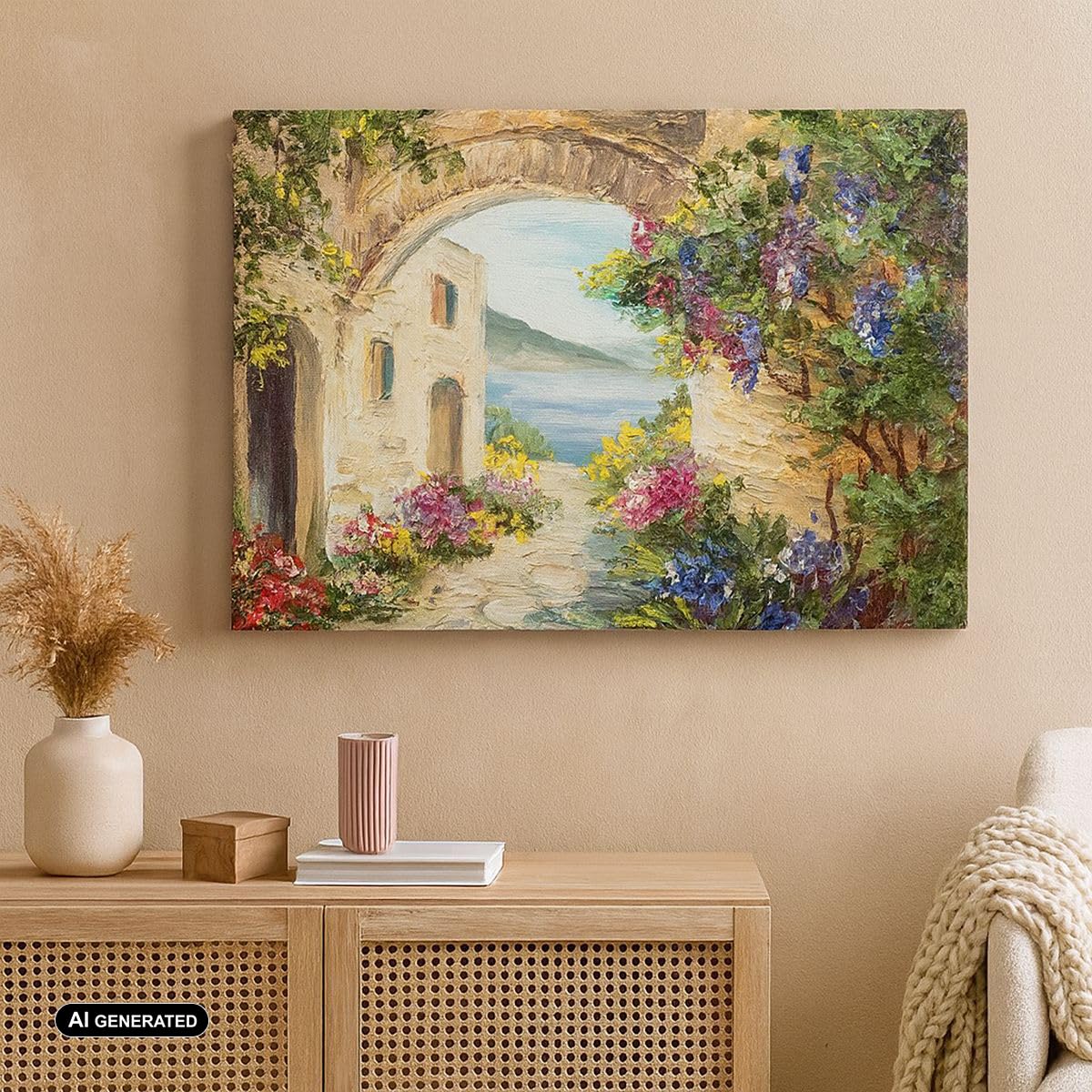 Quadri Moderni su Tela 120x80 cm Stampe da Parete Architettura Fiori - 4191 | Casa Santorini Quadro Decorativo Grande XXL 1 pezzo Soggiorno Camera da Letto Arte da Parete Decorazione da Parete ARTTOR