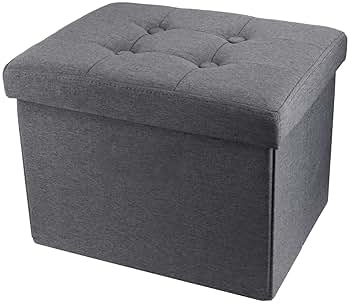 ALASDO Storage Ottoman Footrest Stool Small Ottoman with Storage Foldable Ottomans Foot Rest Footstool Bench for Living Room 17x13x13inches Grey