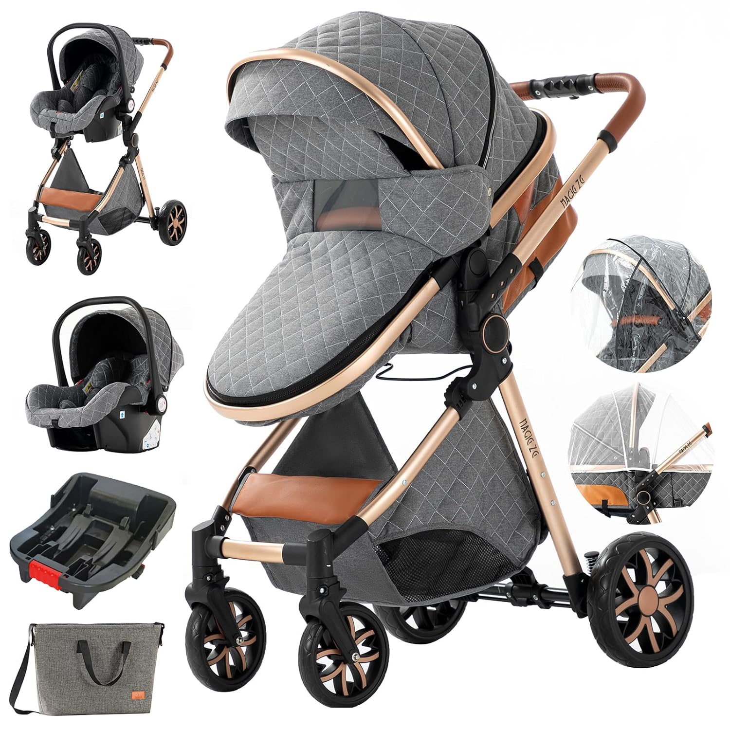 3 in 1 Baby Stroller Travel System Combo Set, Infant High Landscape Pram, Foldable Reversible Portable Standard Stroller, Newborn Pushchair Buggy, Reclining Baby Carriage (UDV9-GREY with Base) 3 in 1 Baby Stroller Travel System Combo Set, Infant High Landscape Pram, Foldable Reversible Portable Standard Stroller, Newborn Pushchair Buggy, Reclining Baby Carriage (UDV9-GREY with Base)