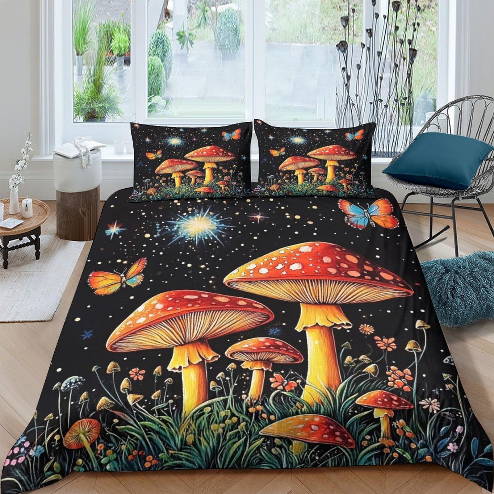 Ctjqhvkz Style-8 3D Printed Red Mushroom Fitted Sheet Microfiber Soft Anti-Slip Butterfly Night Mattress Cover For Bedroom Guest Room Decor Single（135X200cm）