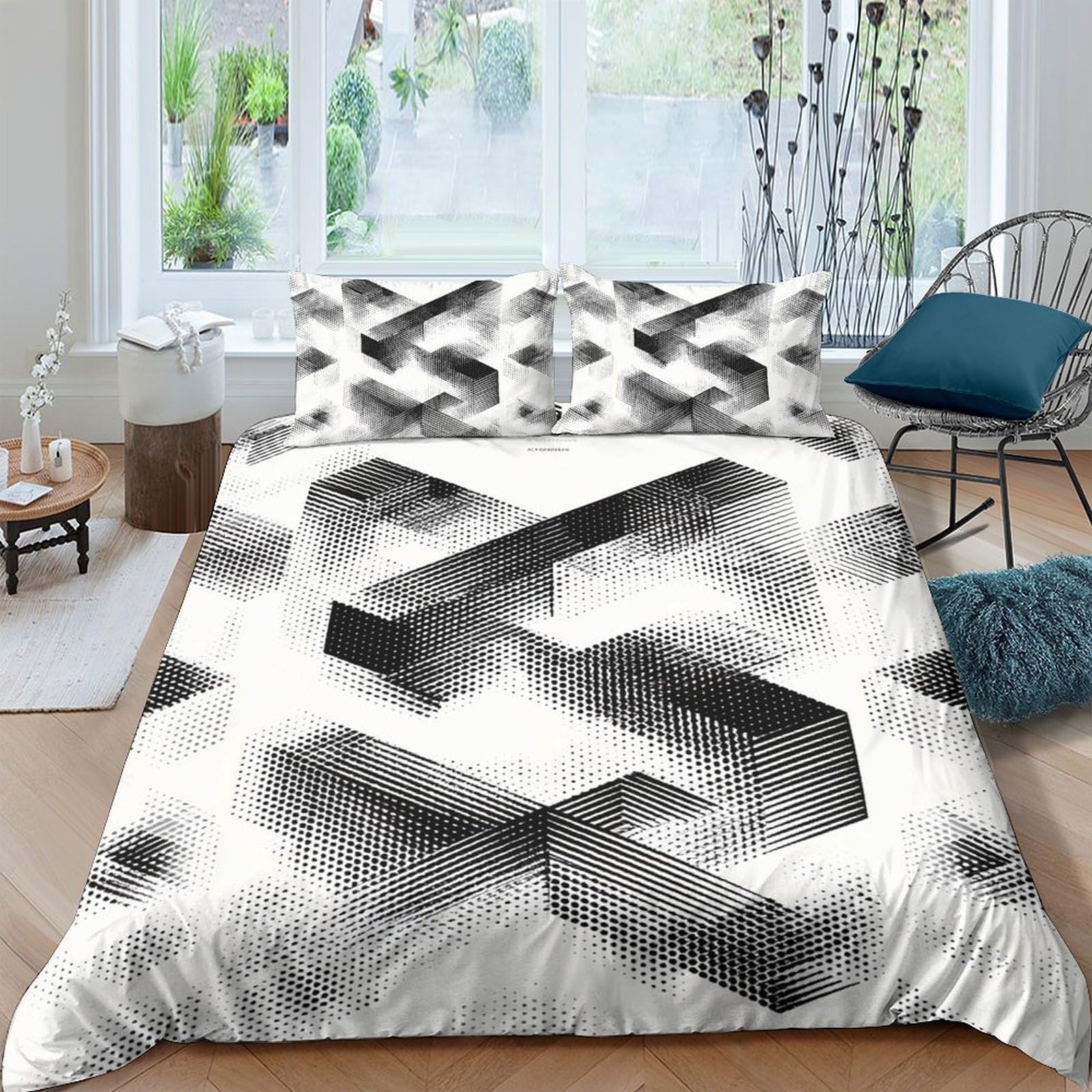 Ctjqhvkz Style-5 3D Printed Geometric Illusion Fitted Sheet Microfiber Monochrome Abstract Bed Cover Bedroom Decor Mattress Protection Single（135X200cm）
