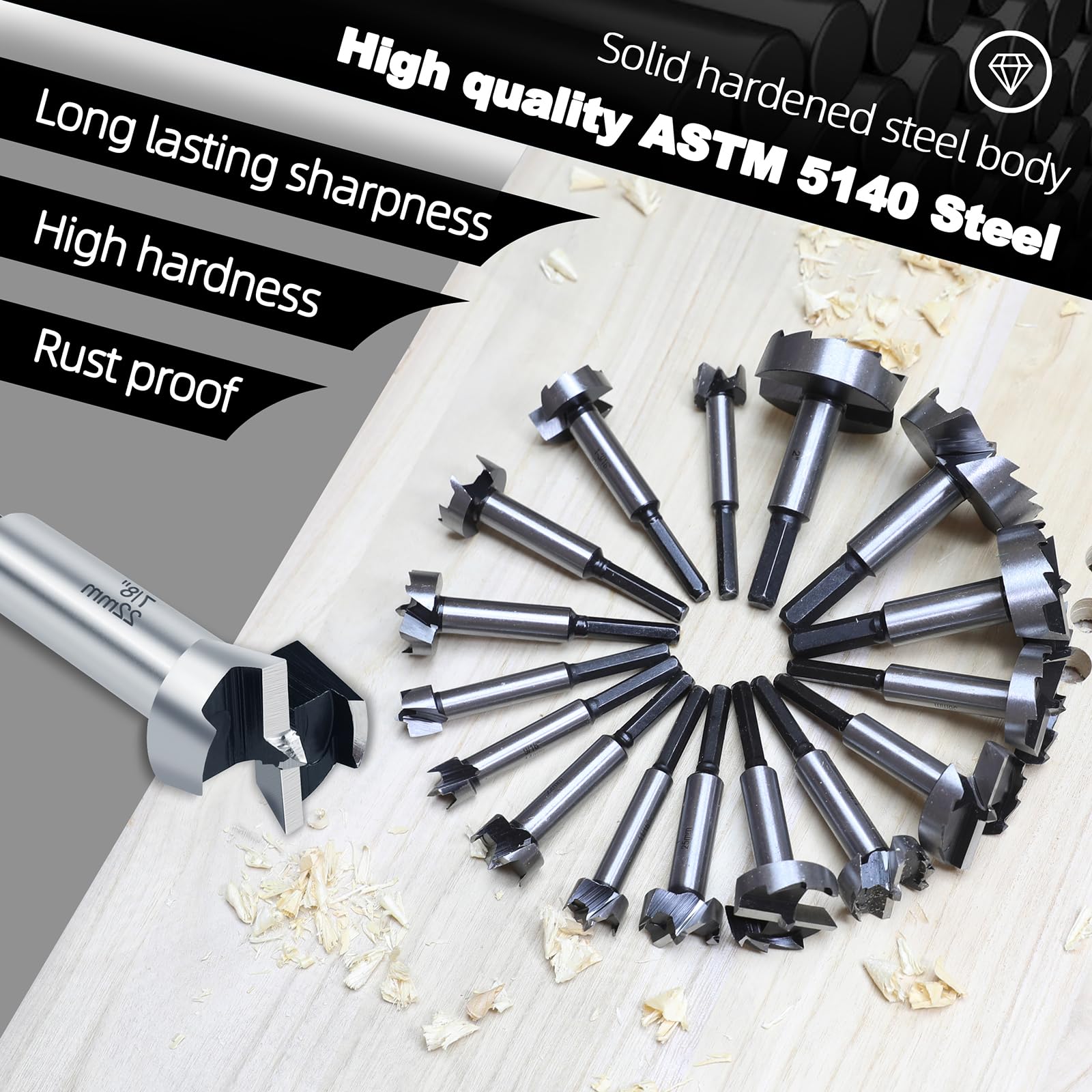 Broca Forstner de 7/8 pulgadas para carpintería, broca Forstner de 7/8 pulgadas para madera, herramienta de corte de bisagra para madera, madera contrachapada y plástico