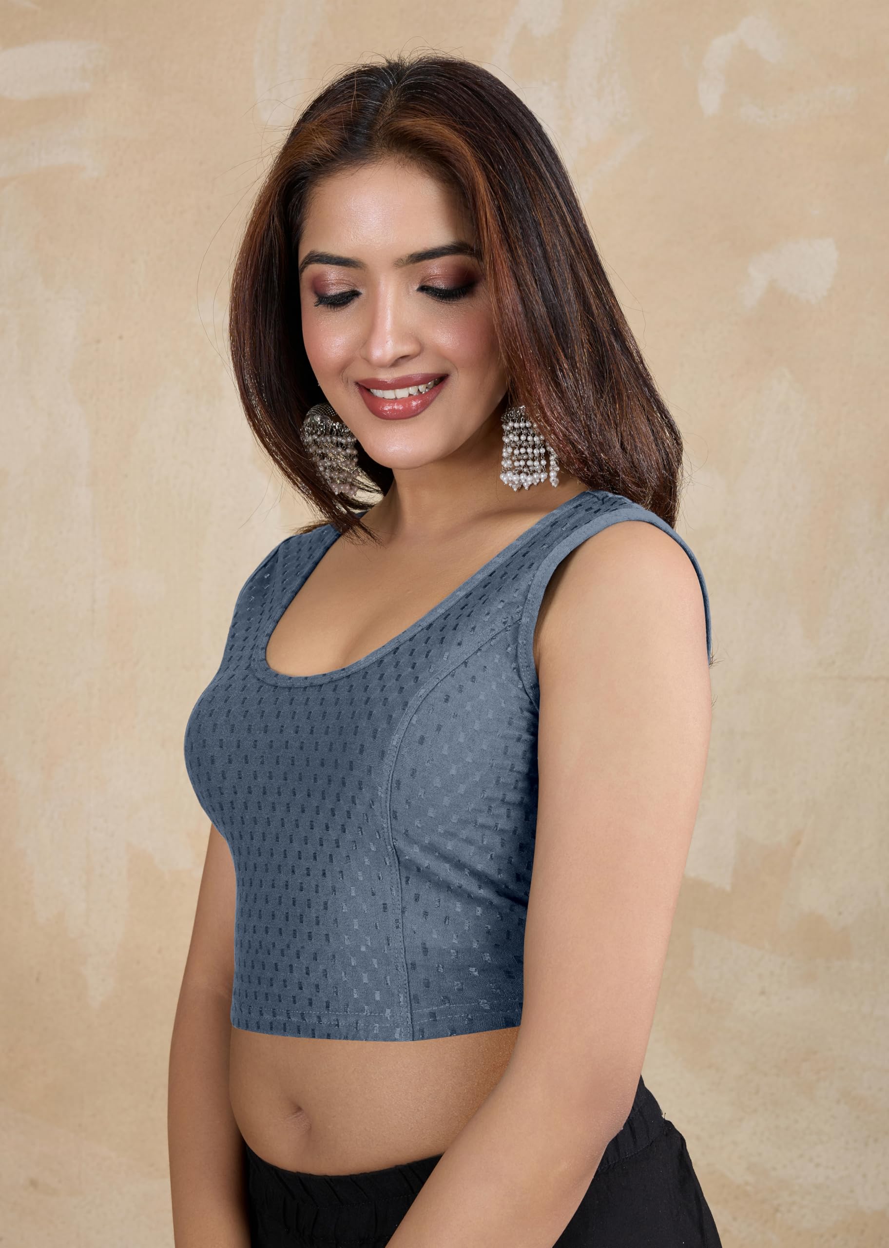 TRENDMALLS Damen Dobby reine Baumwolle Elastin dehnbar fertig konfektioniert stilvolle Saree-Bluse bereit zum Tragen