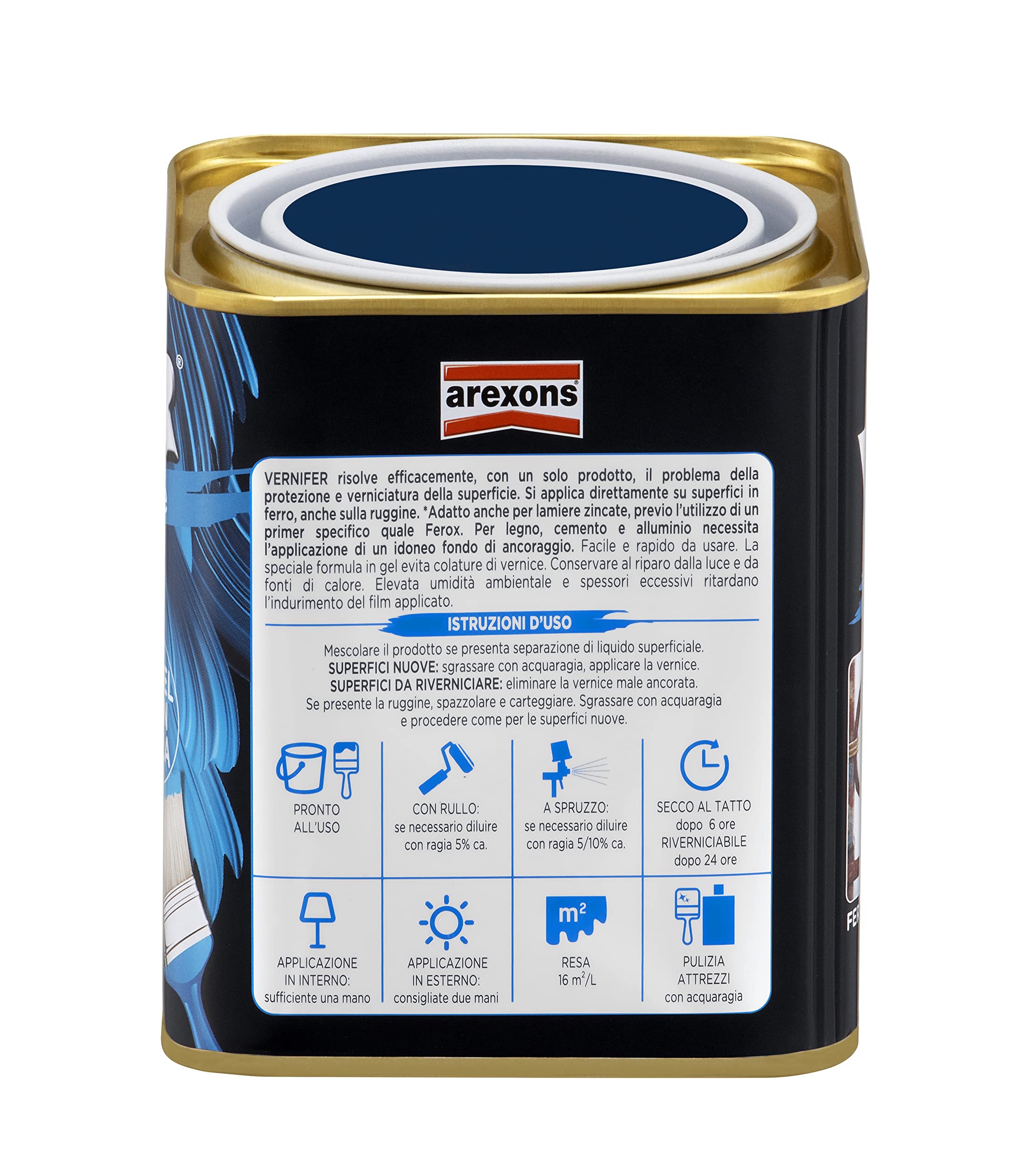 AREXONS 4872 VERNIFER | Blu Brillante, 750 ml Prodotto Verniciante, Smalto Antiruggine, Adatto a Protezione e Finitura di idi Interni ed Esterni, Gel Verniciante (Confezione da 2)
