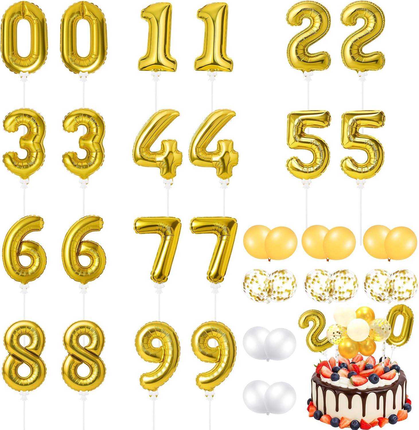 Gejoy 36 Pack 5 Inch Mini Number Balloon Foil Cake Topper Number Avoid violent Hitting 0-9 Balloons Set with Automatic Inflation for Birthday Party Engagement Anniversary Baby Shower Decor(Gold)