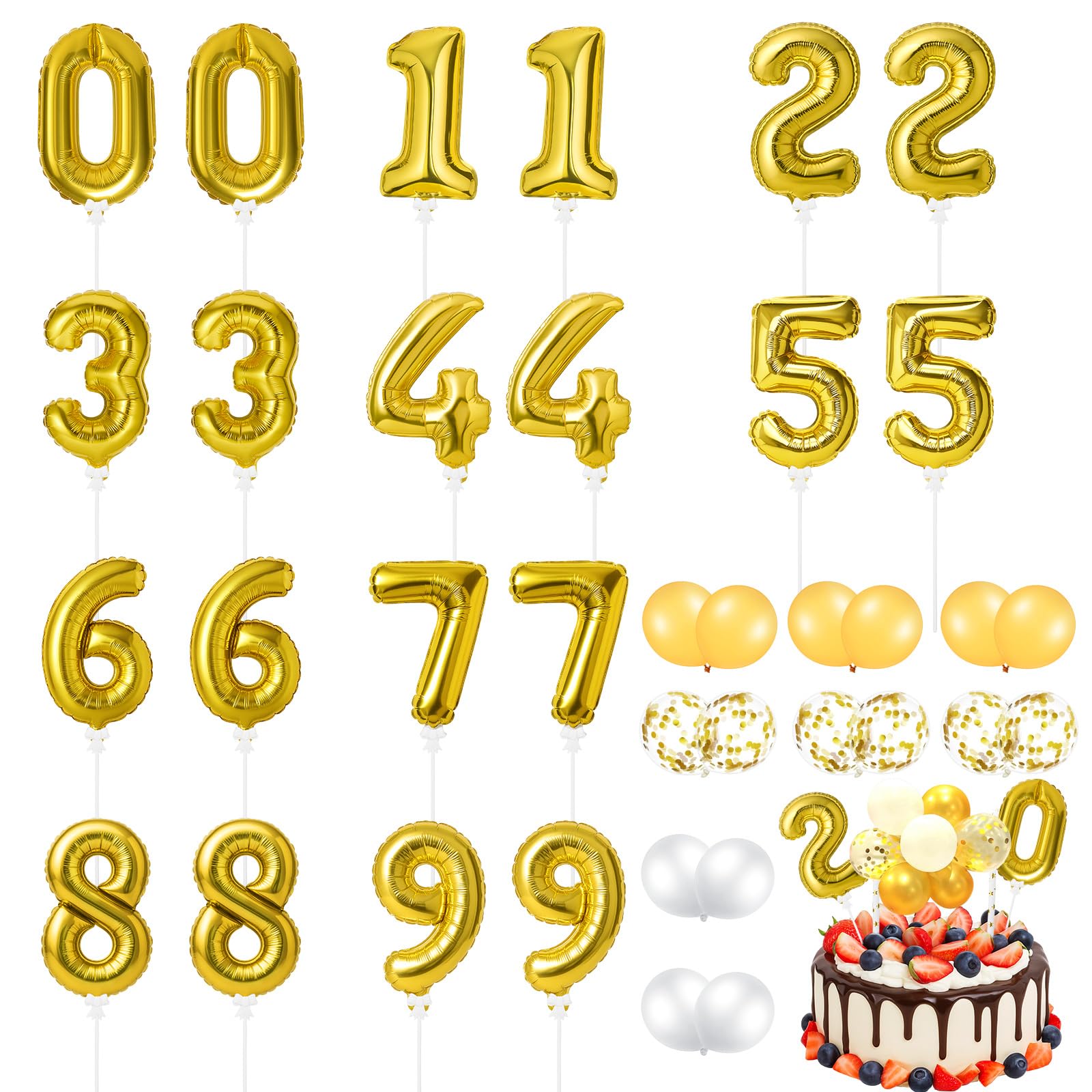 Photo 1 of Gejoy 36 Pack 5 Inch Mini Number Balloon Foil Cake Topper Number Avoid Violent Hitting 0-9 Balloons Set for Birthday Party Engagement Anniversary Baby Shower Decor(Gold)