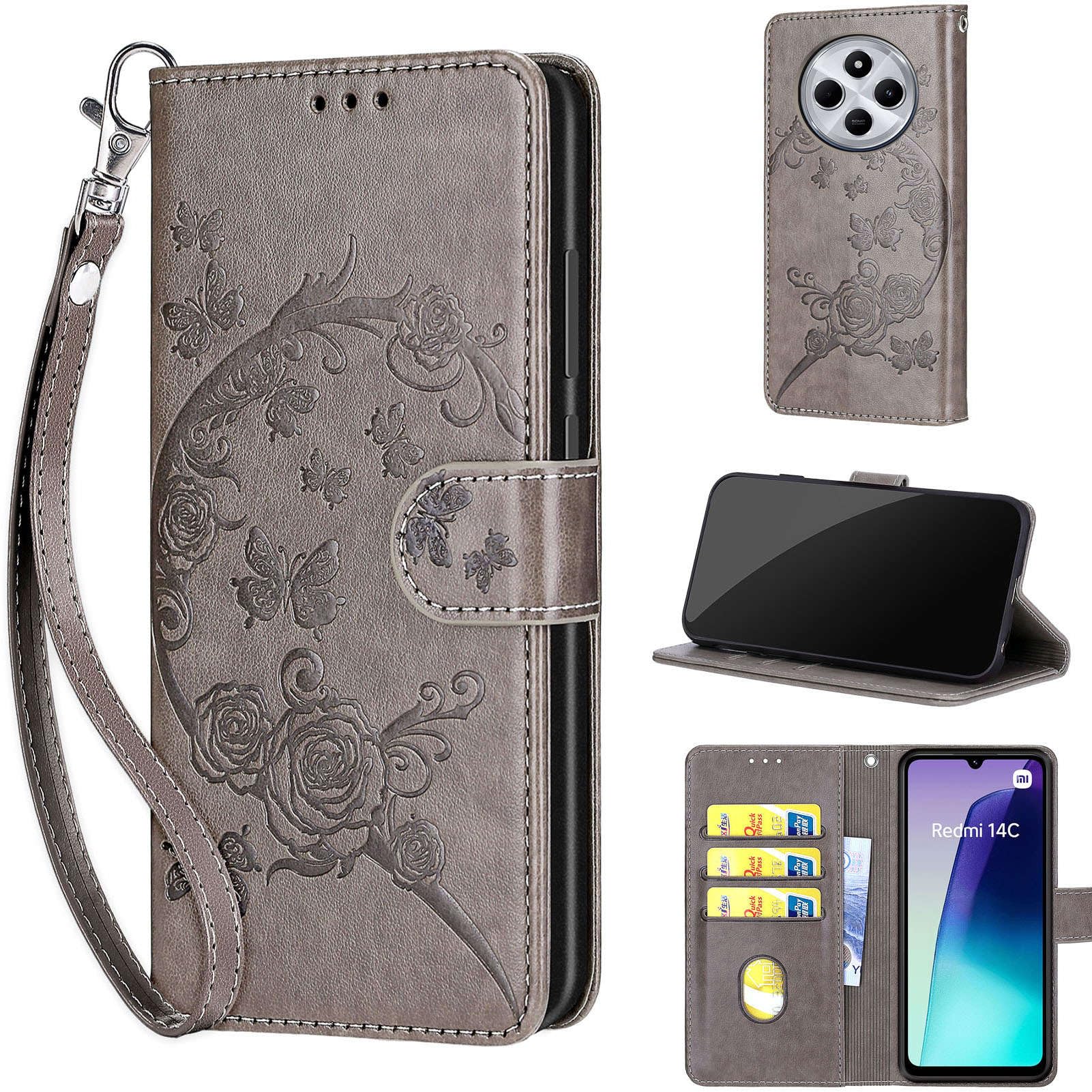 Cover Per Xiaomi Redmi 14C - Custodia A Libro Portafoglio In PU Pelle Con Supporto E Chiusura Magnetica (Oro Rosa 3D) - 3