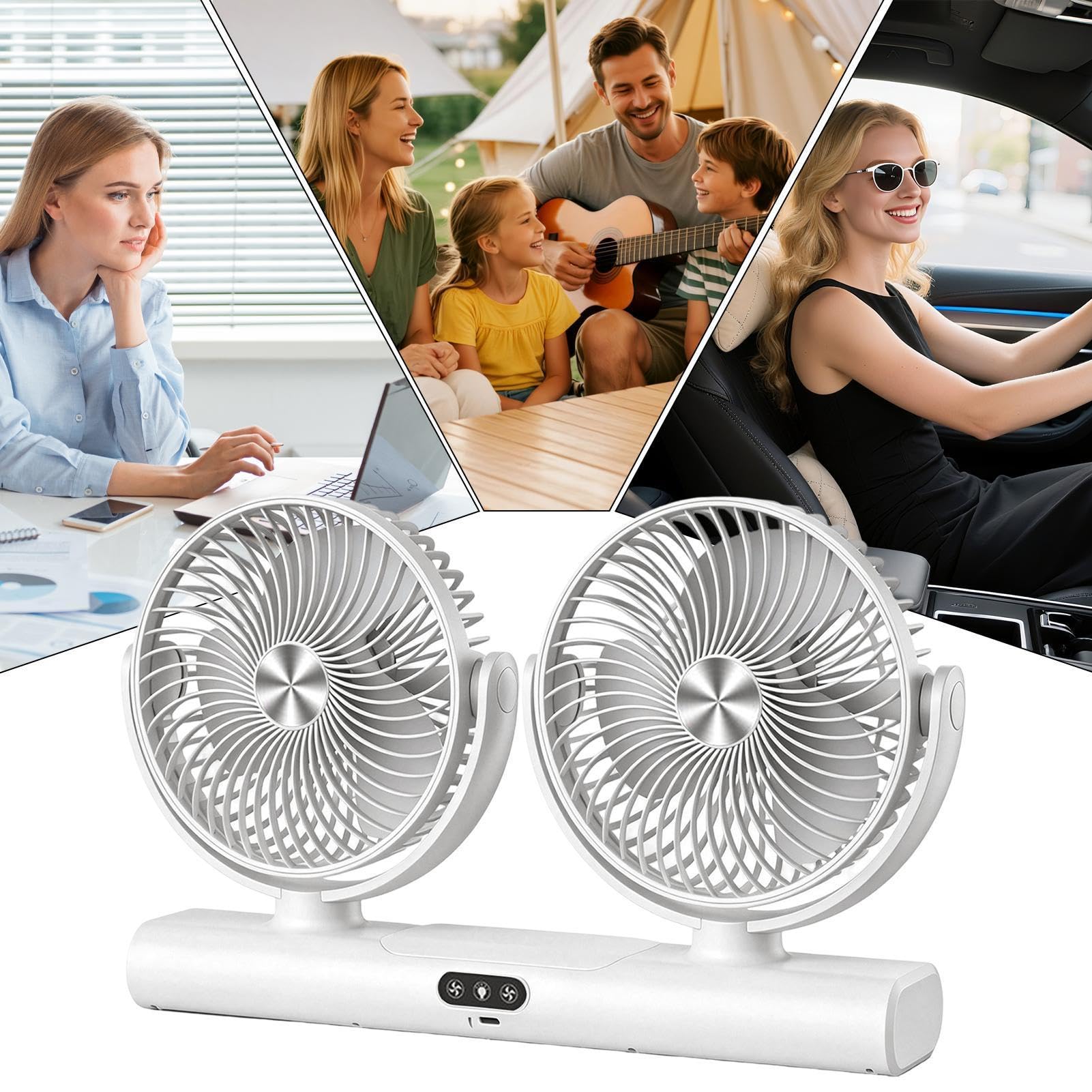Ventilatore Da Scrivania Dispositivo Ricaricabile A Doppia Testa Con | Ventilatore Da Scrivania Con LED per camera da casa campeggio tenda soffitto studio esterno lettura