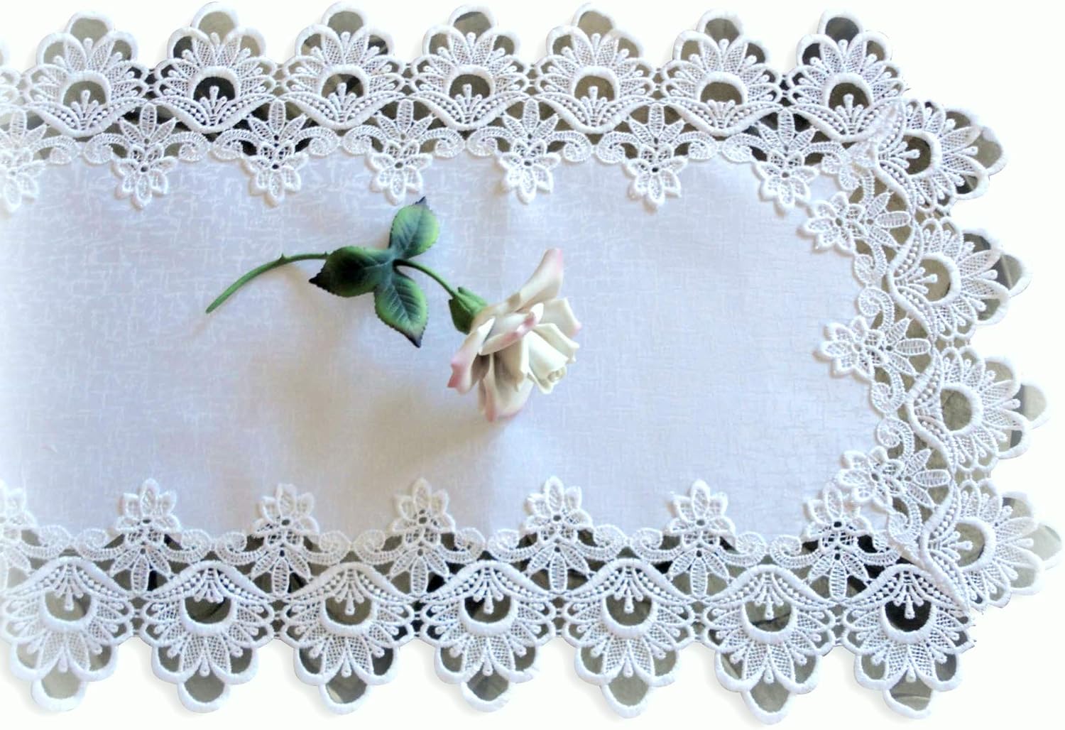 Galleria di Giovanni 71" Lace Dresser Scarf Table Runner White Flower European Doily