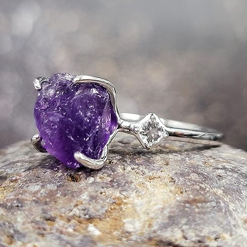 Miniatura 4 de Real Raw Crystal Ring Birthstone sterling silver White Gold statement Jewelry gift for her Christmas Mothers Day Birthday Valentine Statement Ring