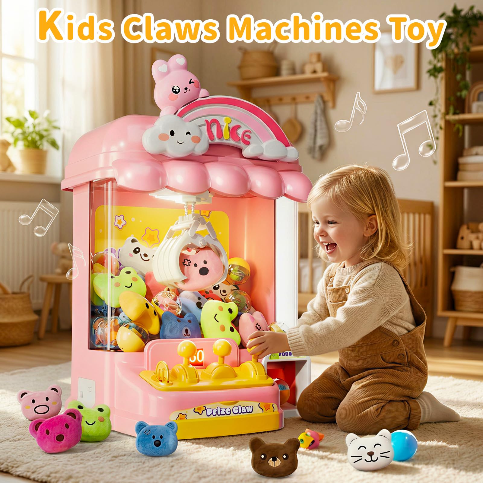 Giocattolo mini macchina premi con coniglietto JeeMoien per bambini, distributore con regolazione volume e musica, adatto 3-8 anni, regalo compleanno e feste per bambine 3,4,5,6,7,8 anni