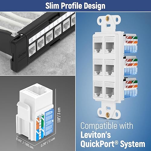 Miniatura 104 de Everest - Paquete de 10 conectores Keystone RJ45 Cat6 en ángulo de 90°, color blanco, conectores RJ45 hembra de perfil delgado, conector Keystone
