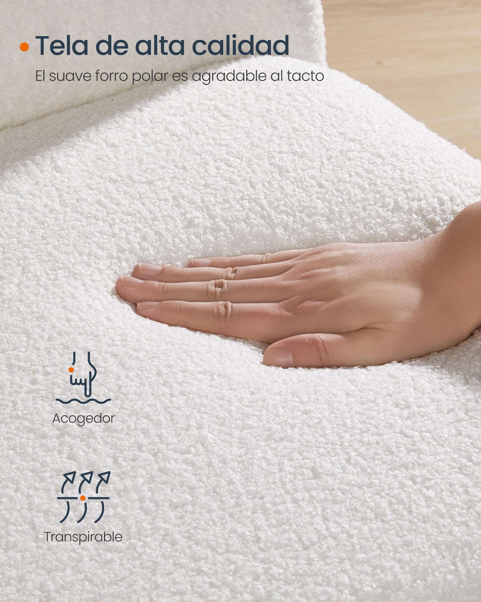 SONGMICS HOME Silla Mecedora, con Reposabrazos, Reclinable, Cubierta de Vellón, Marco de Acero, Patas de Madera de Caucho, Carga de 160 kg, para Dormitorio, Salón, Blanco Crema LYY500W01