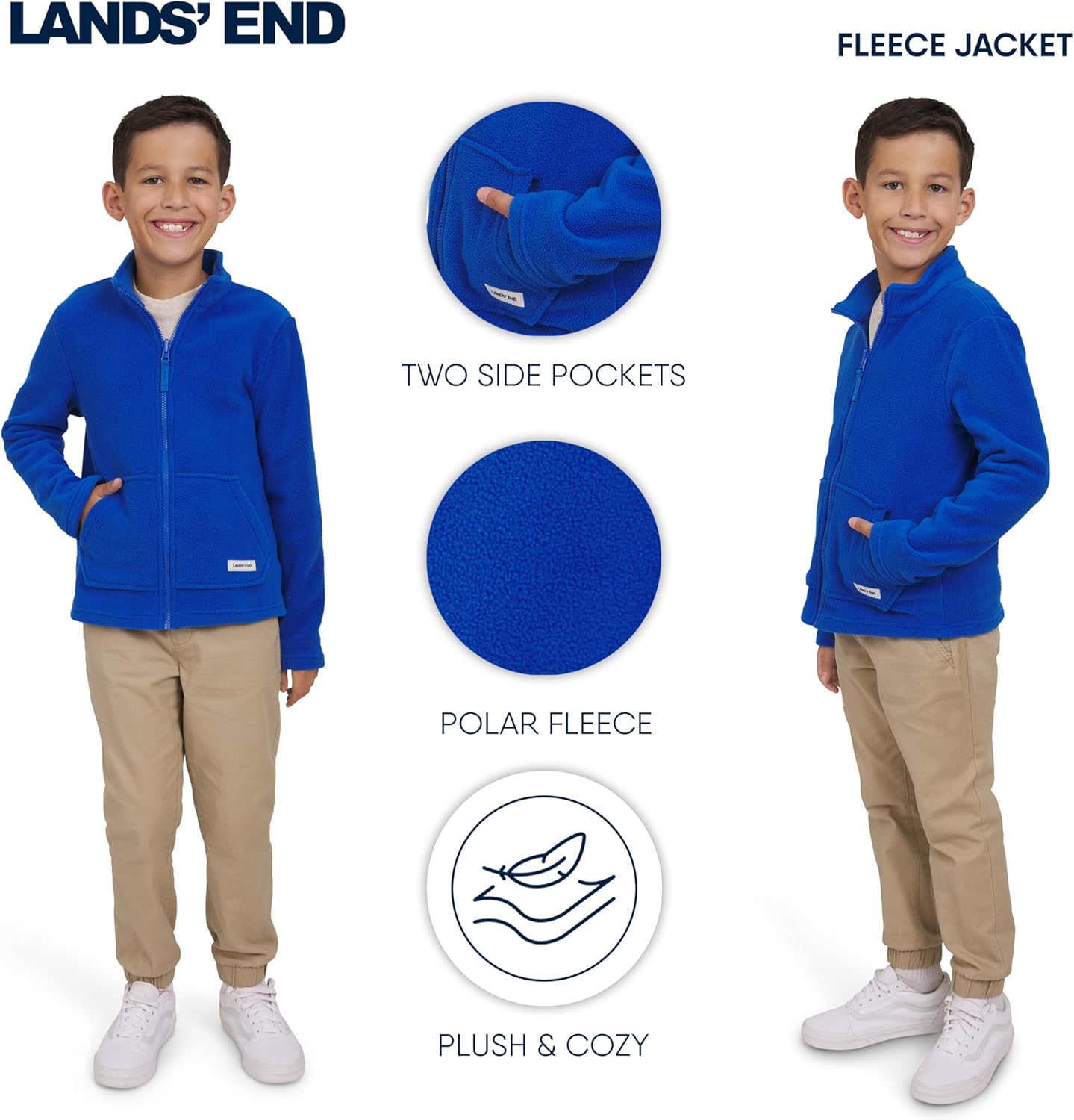 Lands' End Unisex Kids 3-in-1 Water Resistant Windbreaker and Zip-out Polar Fleece Jacket - Image 6