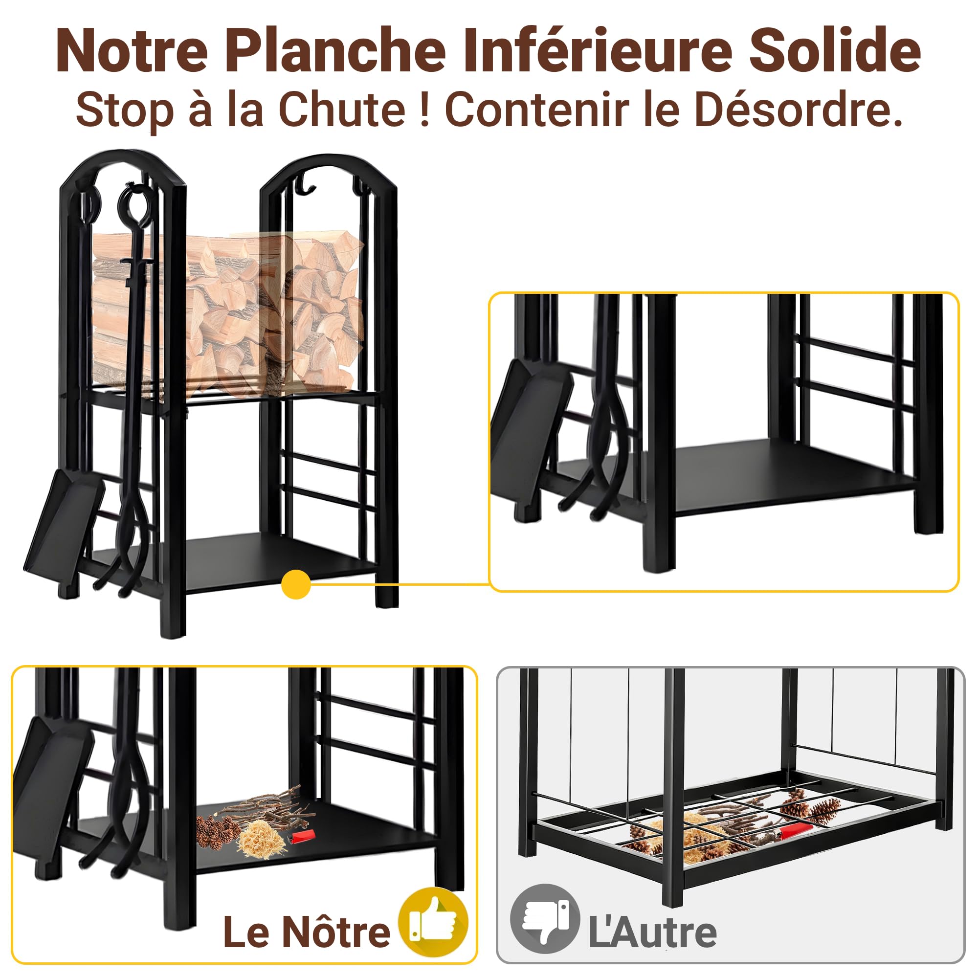 Amagabeli Porte Bûches de Cheminée 74 x 40 x 30cm Rack de Stockage