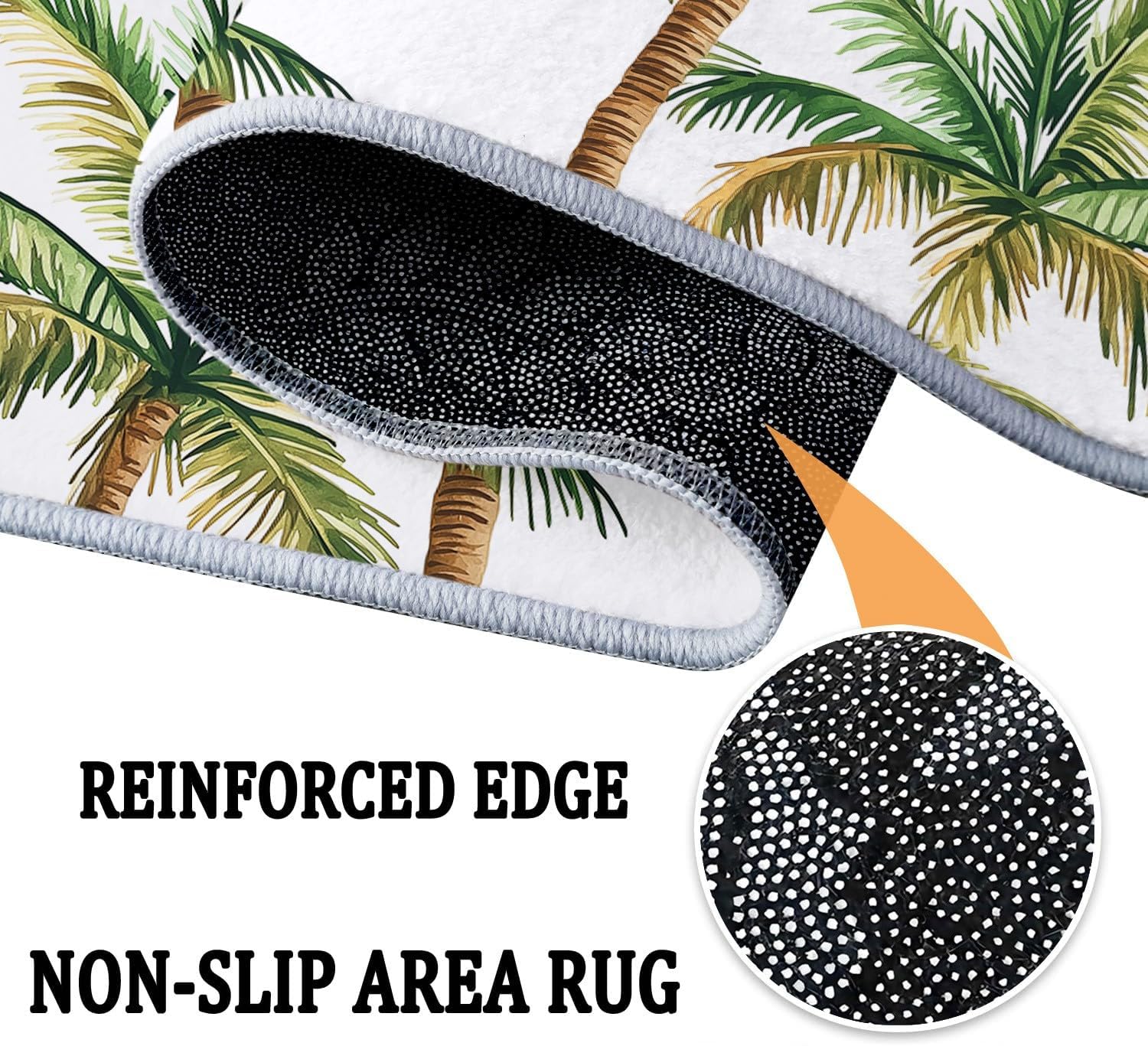 White Green Print Round Rug 2 ft, Tropical Palm Tree Plant Leaves Washable Circular Carpet Runner - Non Slip Circle Area Rug Carpet Absorbent Mat for Kitchen Living Room Bedroom Decoration