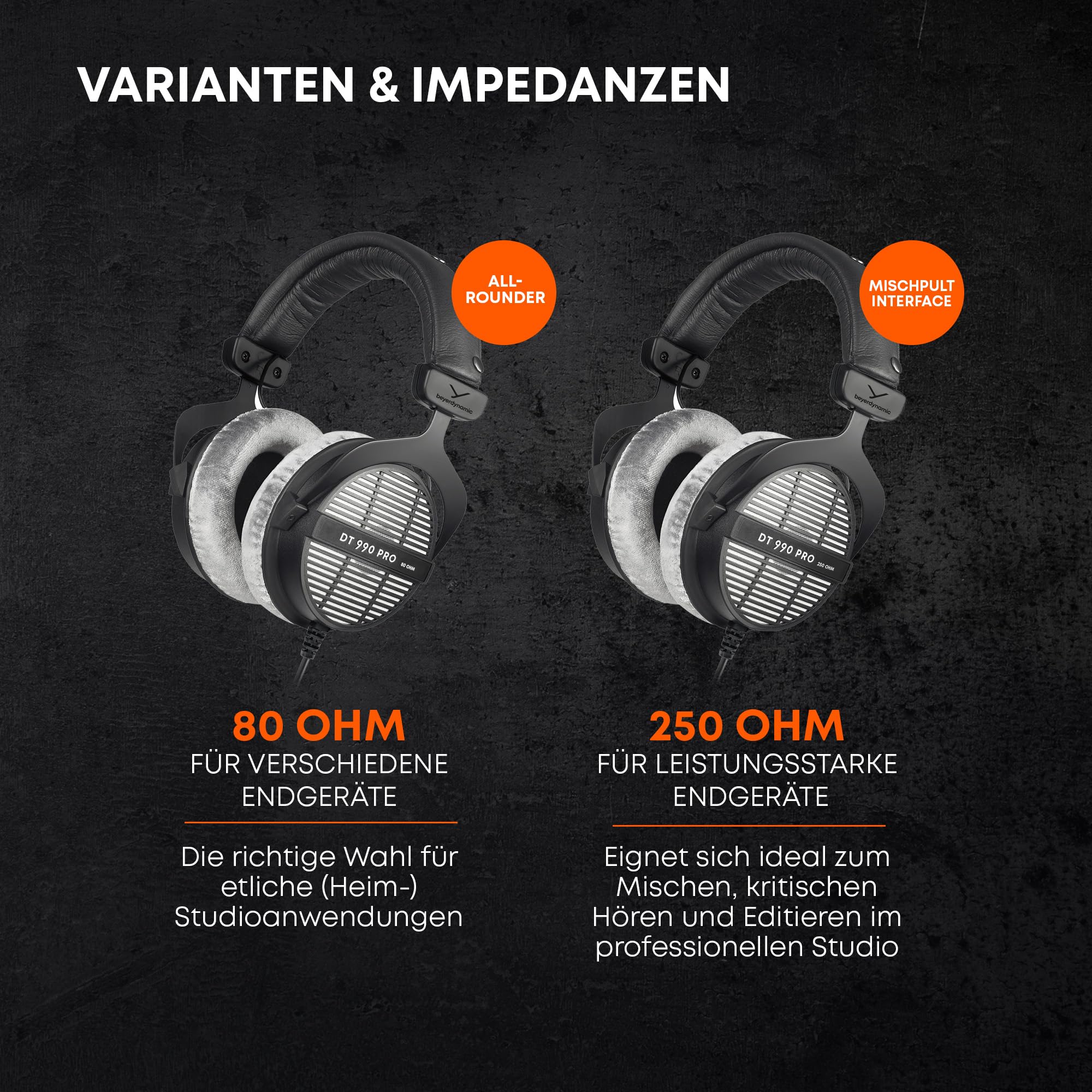 beyerdynamic DT 990 PRO Einseitiger, kabelgebundener On-Ear-Studio-Kopfhörer für Mixing, Mastering und Editing 80 Ohm, in Farbe schwarz