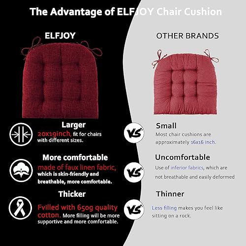 Miniatura 3 de ELFJOY Cojín extragrande para silla mecedora, de lino grueso, para respaldo y asiento, juego de 2 piezas con lazos