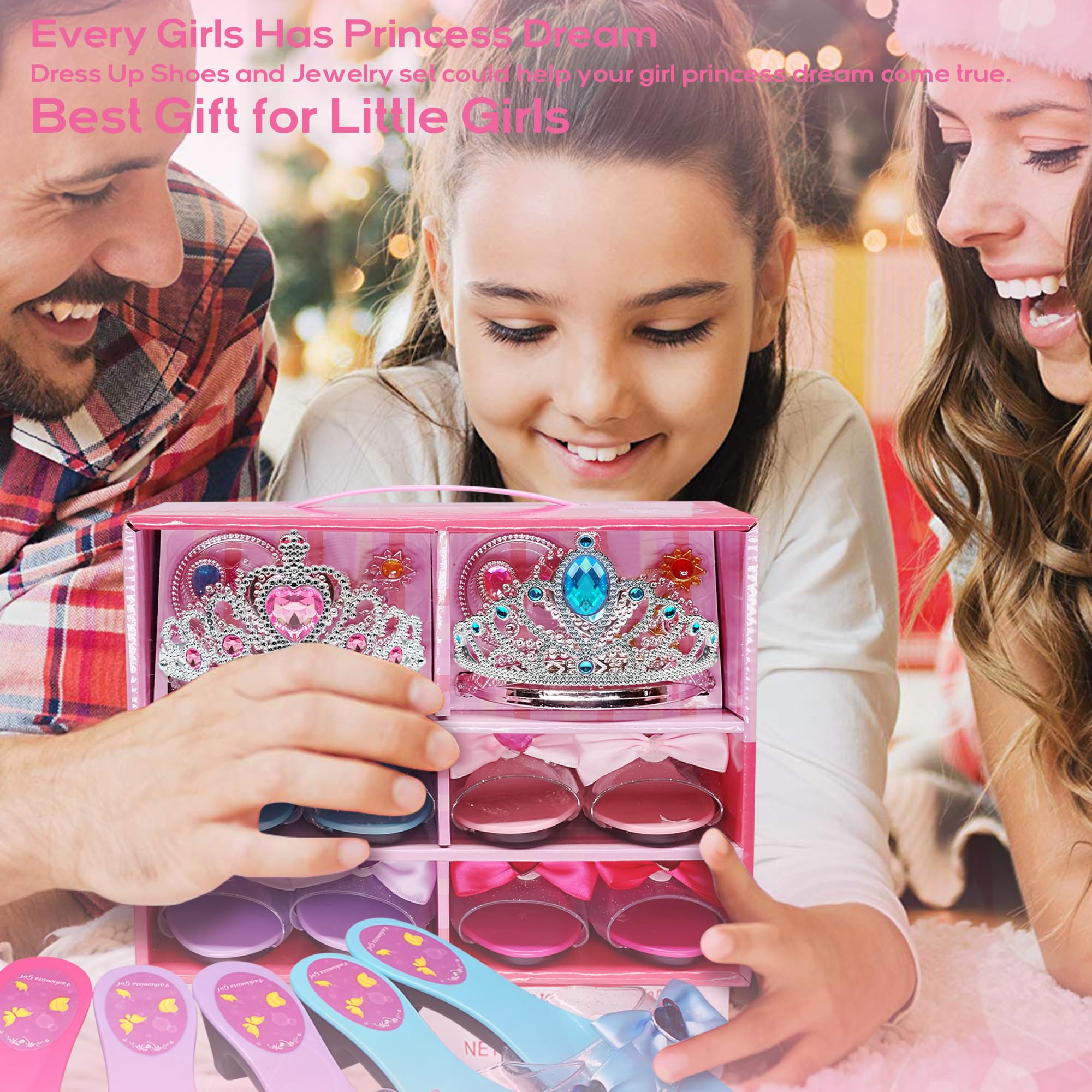 Prinzessin Schuhe Spielzeug für Mädchen - 4 Paar Schuhe und 2 Sätze Spiel-Schmuck-Boutique, Geburtstag Weihnachten Geschenke 3-6 Jahre