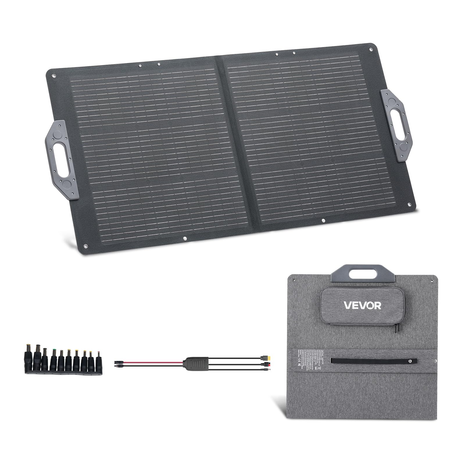 VEVOR Pannello Solare Pieghevole 100 W, Pannello Fotovoltaico Monocristallino Portatile con Uscita MC4, Porte USB-A, Tipo C, IP65 Impermeabile per Centrali Elettriche, da Campeggio, Escursioni