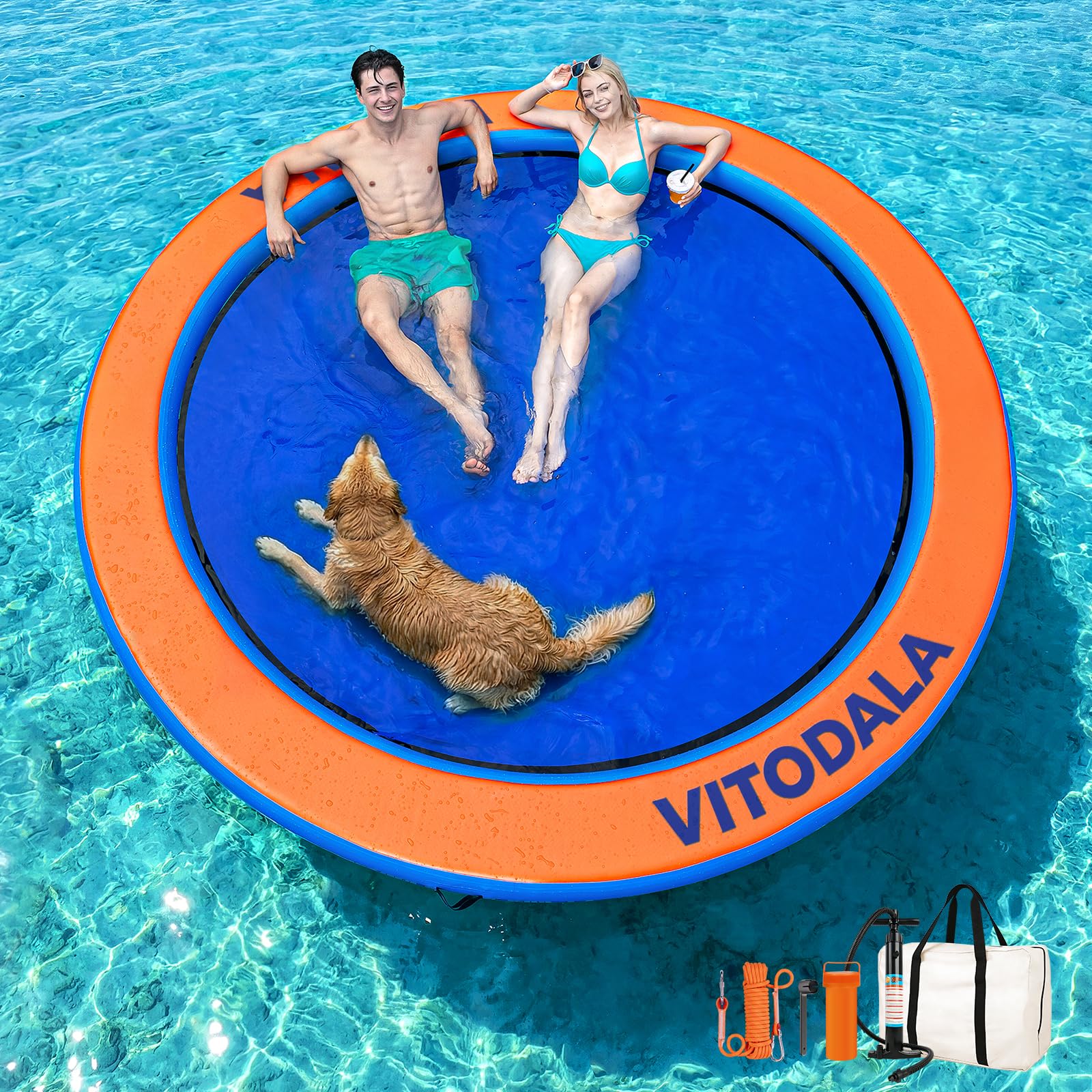 Condition photo showing New/Like New for water hammock heavy duty, large pool float lake floats for adult, round inflatable water hammock, sunchill pool lounger float for river ocean, circle float ring dock island platform