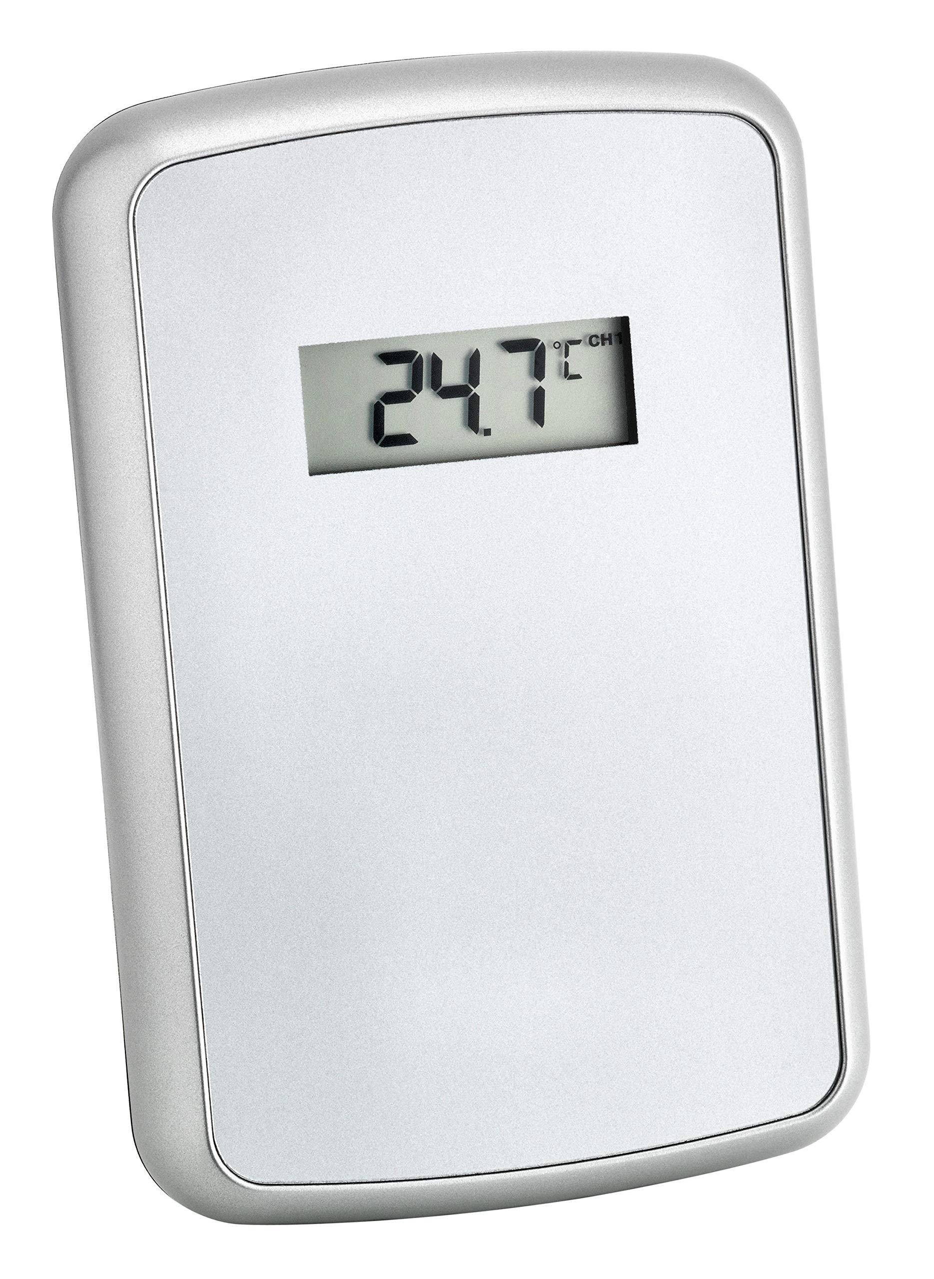 TFA Dostmann Temperatursender, 30.3194, Ersatz-/Zusatzsender für TFA Wetterstation Look (35.1123), mit Display, silber