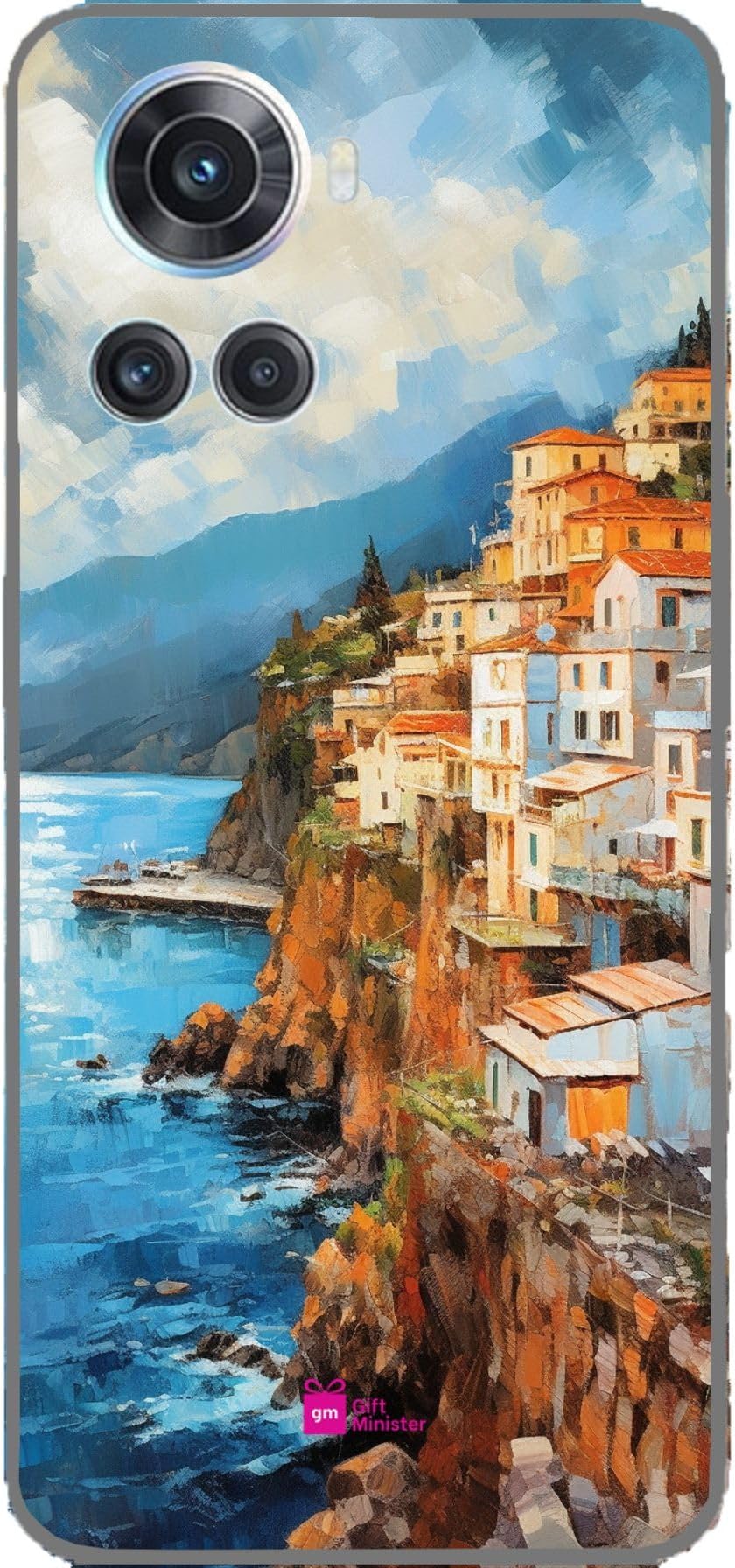 Gift Minister Silicone Designer Cover for One Plus 10 R Whitenone - Seascape Beach Homes Amalfi Coast Italy Romantic Scene Oil Painting Rich Textures Dynamic Dramatic Lighting Exaggerated 1Pcs 1696B