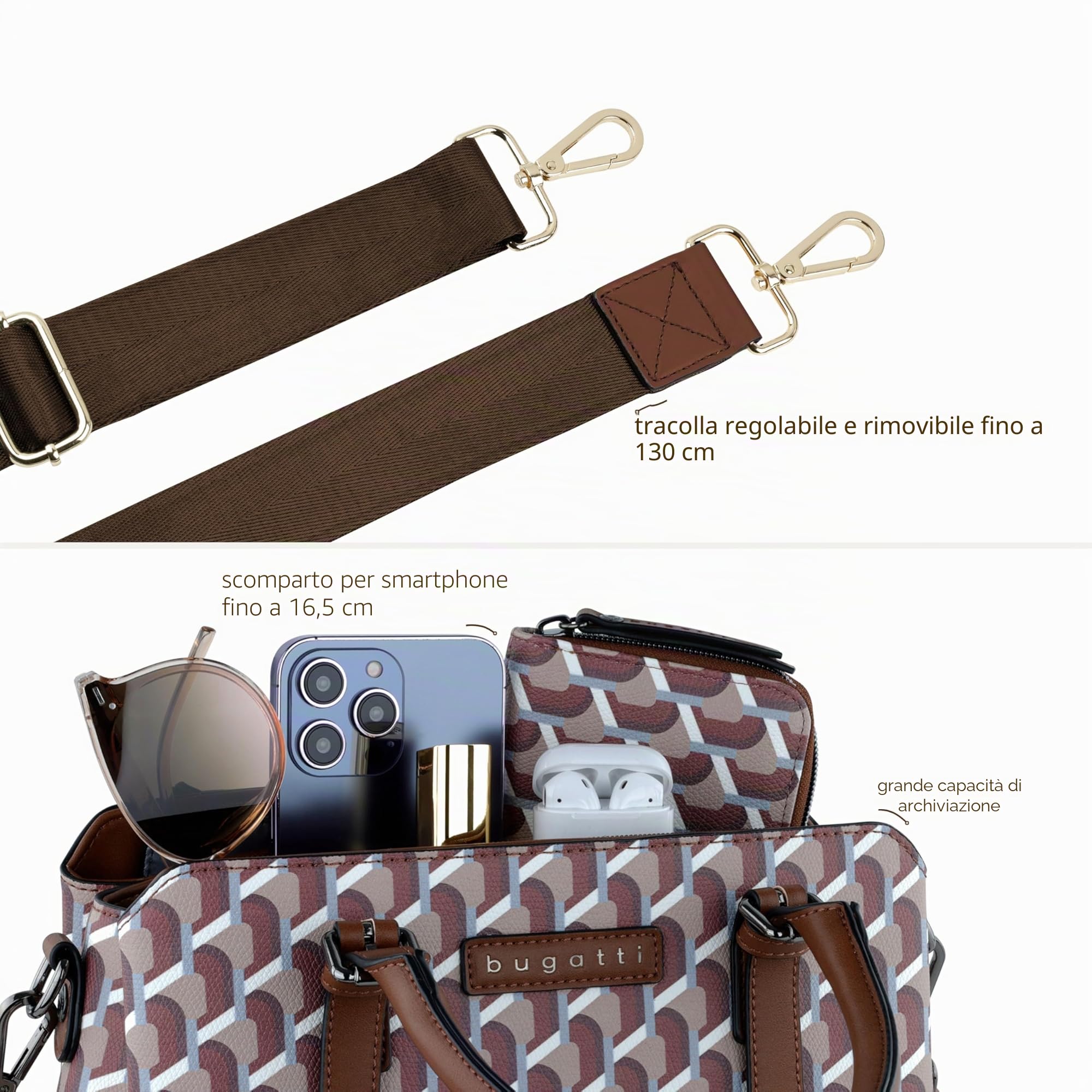 bugatti Ella Borsa da donna, borsa bowling media in similpelle