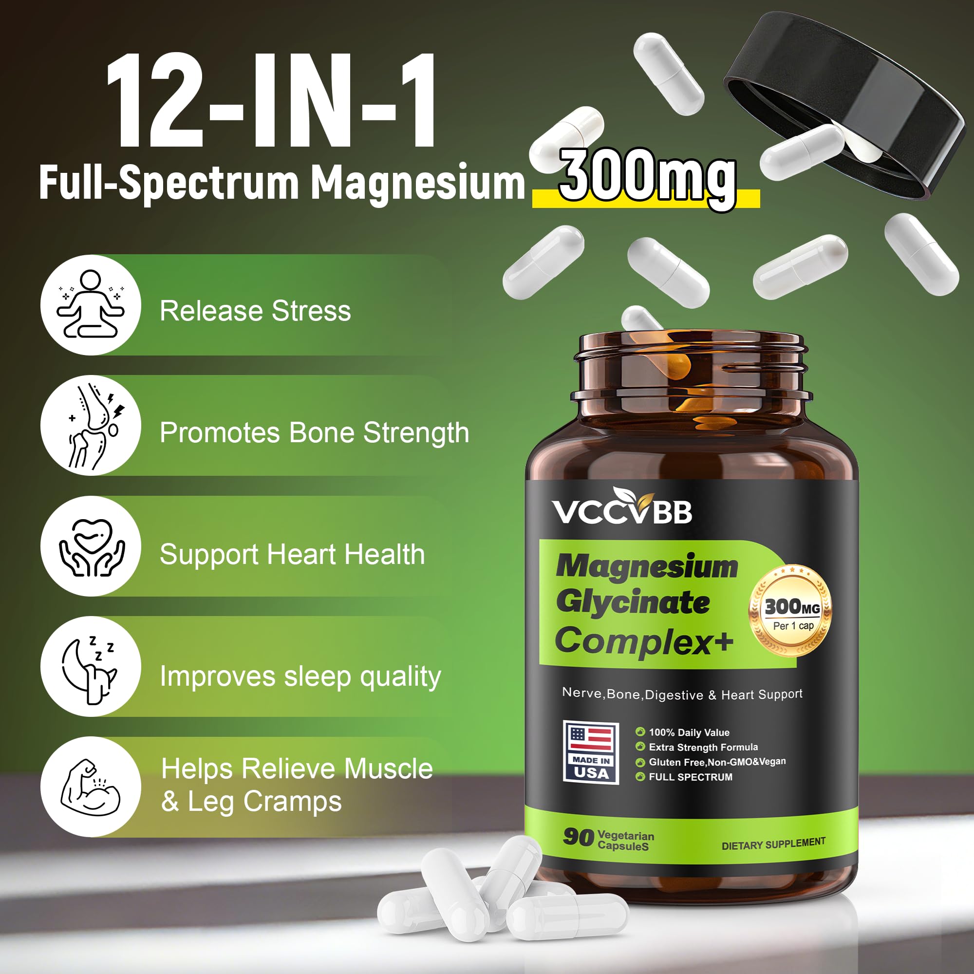 Magnesium Glycinate, 300mg Elemental Magnesium Complex, Vegan — Amazon image 2