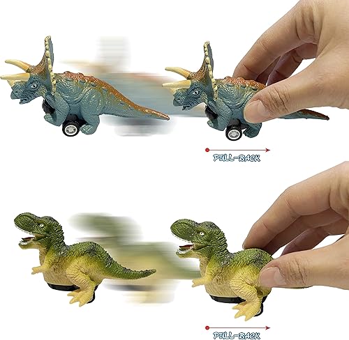Miniatura 3 de Paquete de 4 huevos jumbo con dinosaurio para tirar hacia atrás, vehículos de dinosaurio, juguetes en el interior para niños pequeños, niños y
