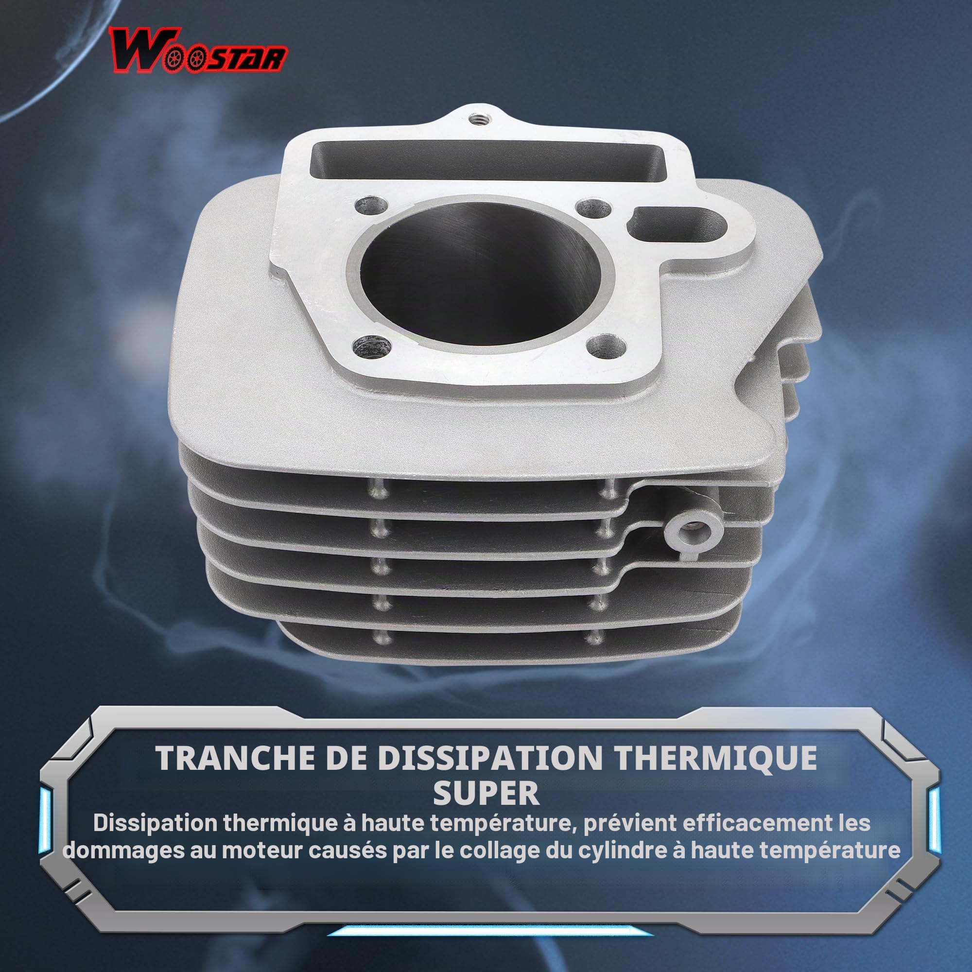 WOOSTAR 52,4mm Aluminium Cylindre à Grand Alésage avec Kit de Segments de Piston Remplacement pour Lifan 110cc 125cc 4 Roues moto ATV Quad Go Kart Dirt Pit Bike Dune Buggy
