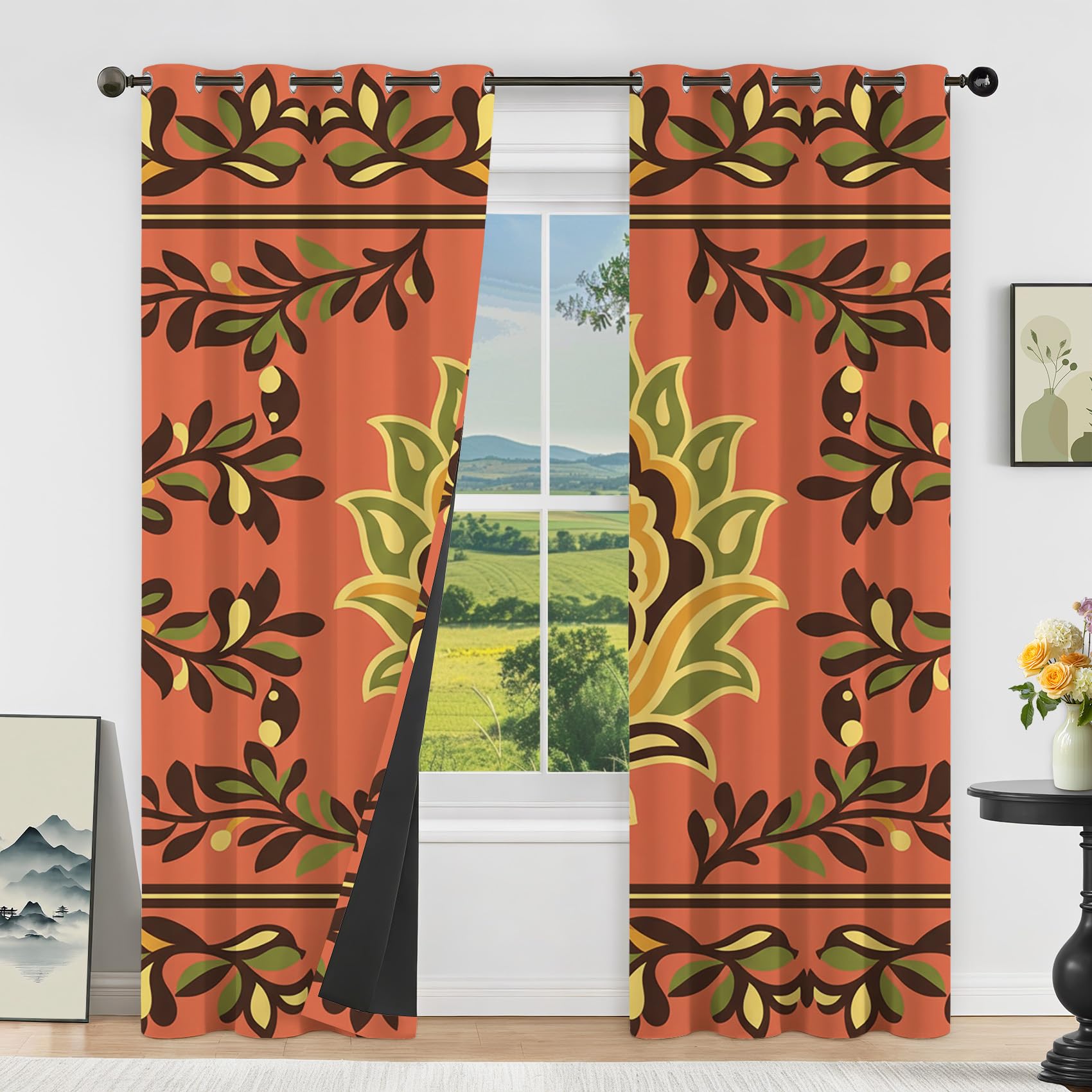 Boho Ethno Vorhänge Blickdicht Gardinen mit ösen Orientalisches Muster Vorhang 137 cm Lang Verdunklungsvorhänge für Schlafzimmer Wohnzimmer Fenster Thermovorhang Kälteschutz 2er Set