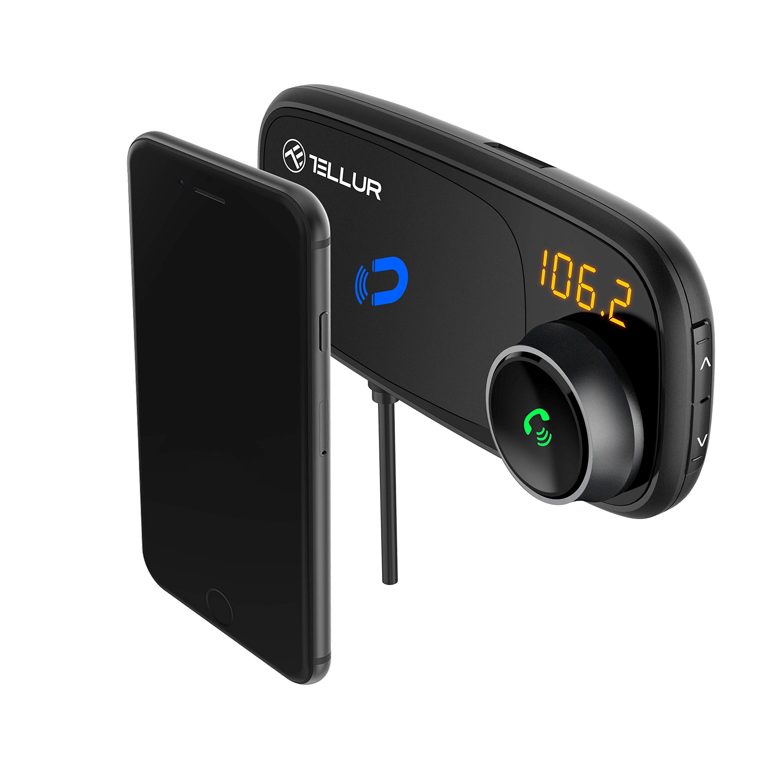 Tellur FMT-B6 - Transmisor de Radio FM para Coche con Bluetooth, Soporte magnético, Color Negro
