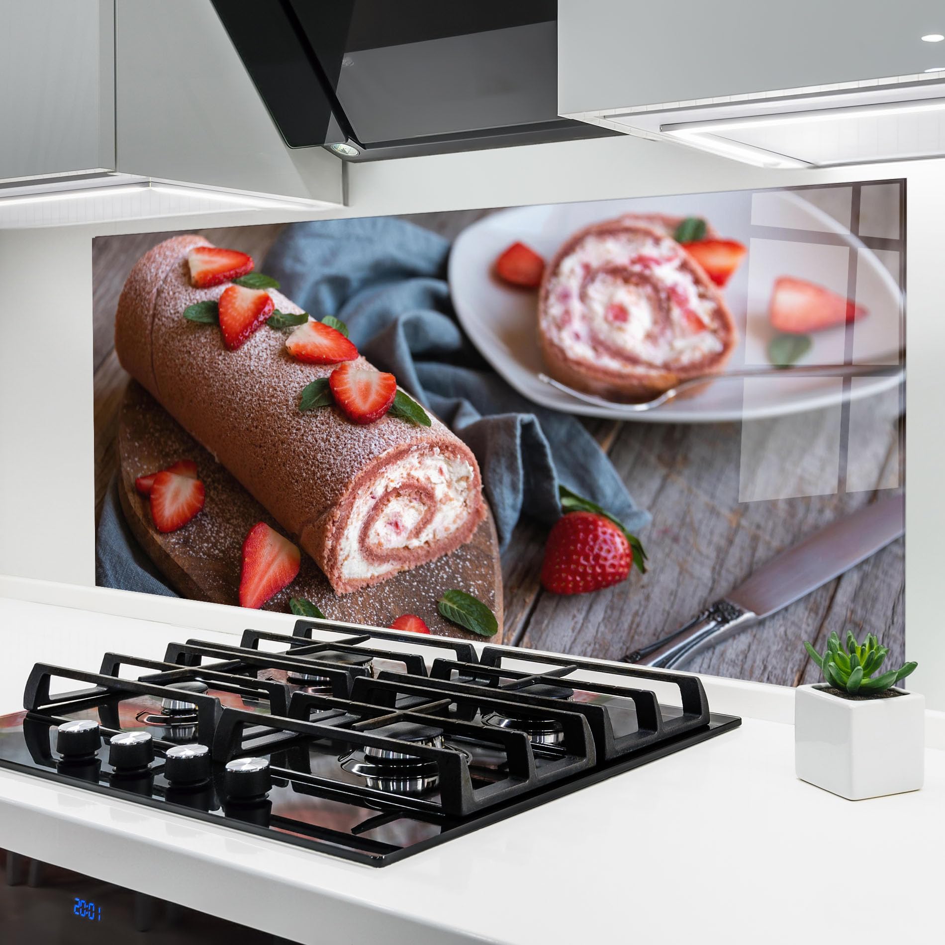 ARTHUB® Panel de Vidrio para Cocina 60x150 cm, 4mm Vidrio Templado | Protección contra Salpicaduras, Protección contra Salpicaduras para Cocina, Alimentos, Strawberry Cake